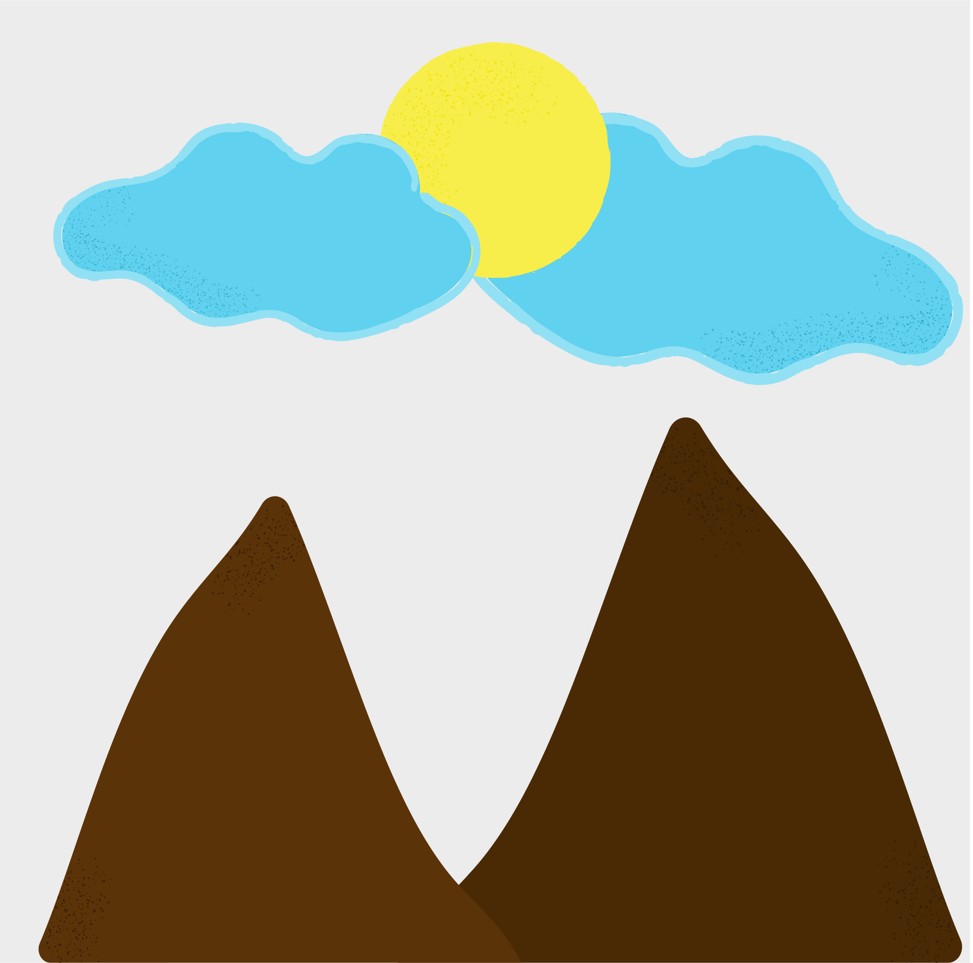 Soleil et nuages sur des montagnes brunes