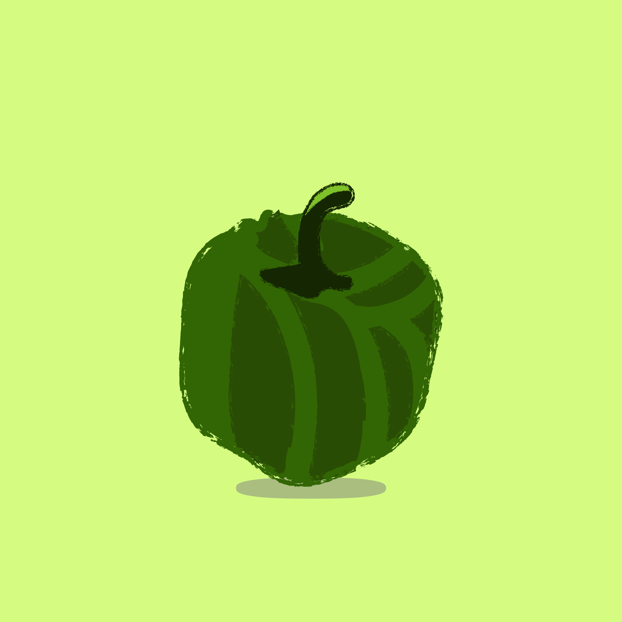 A single green bell pepper on a light green background.