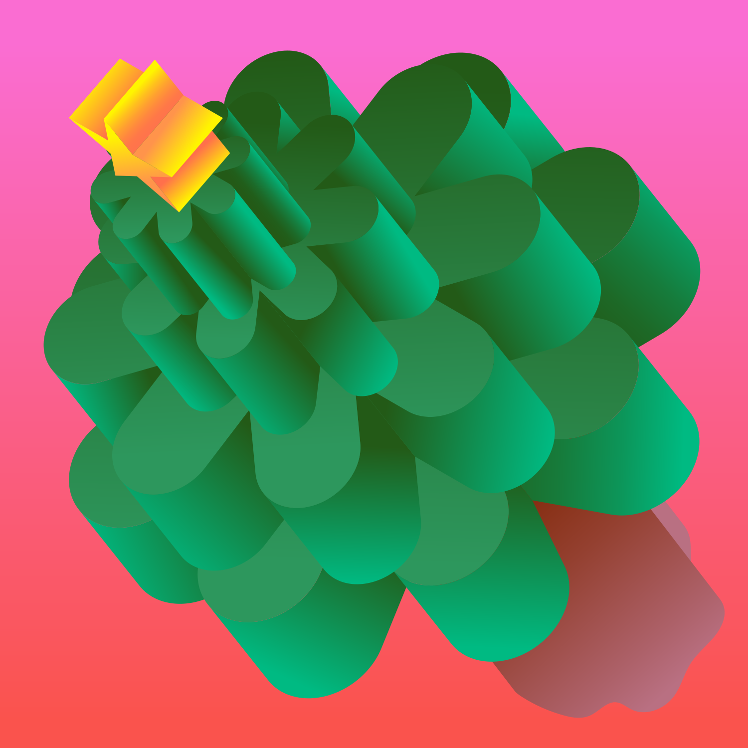 Abstract green tree with yellow star on pink background