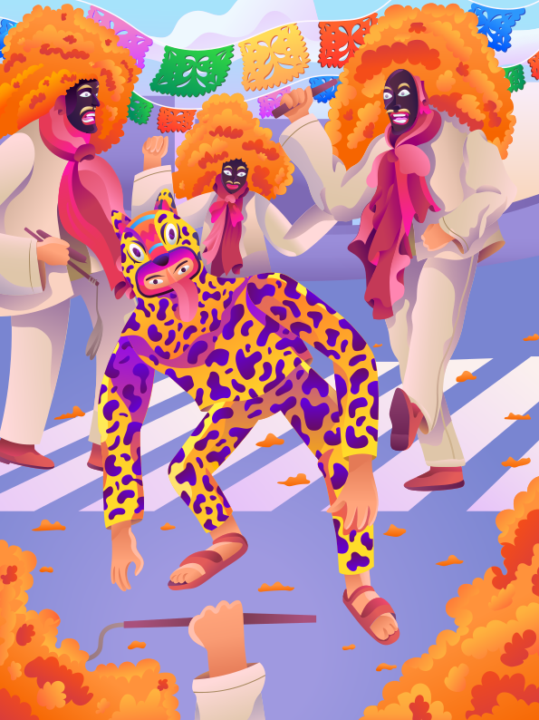 People in costumes dancing during a festival