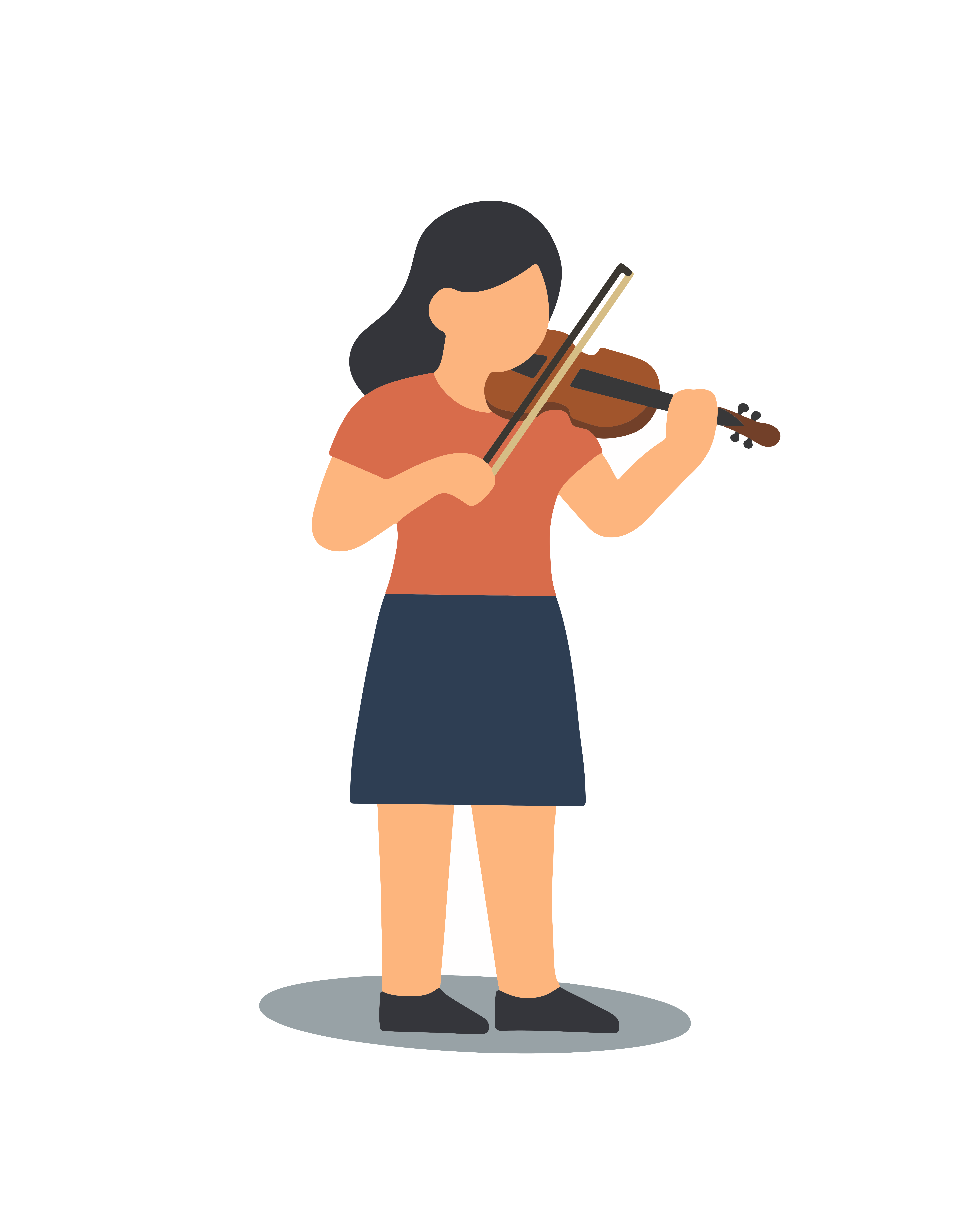 A person playing the violin on a white background.