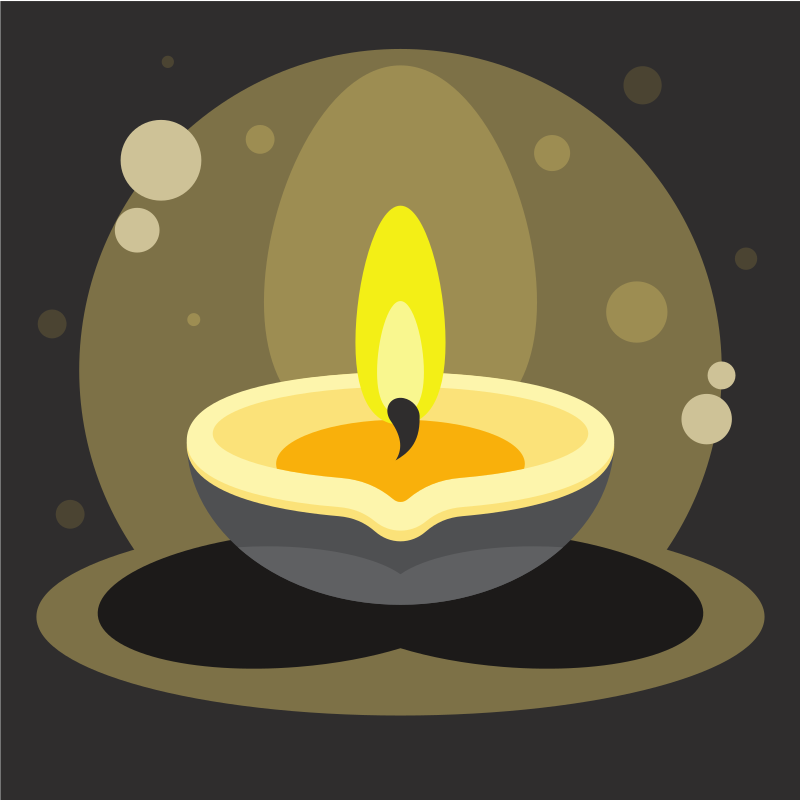 A lit candle in a decorative bowl