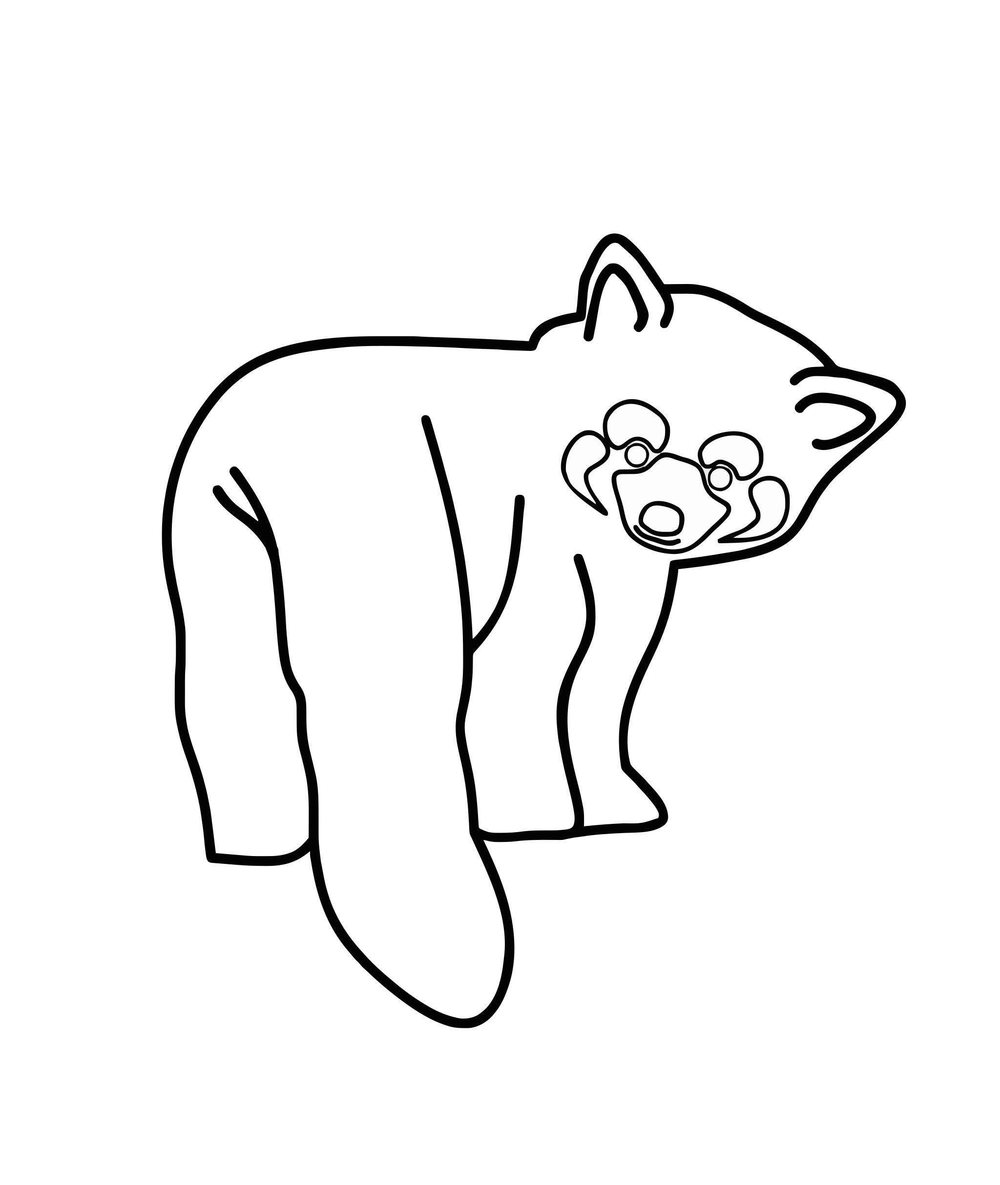 Line art of a red panda looking back