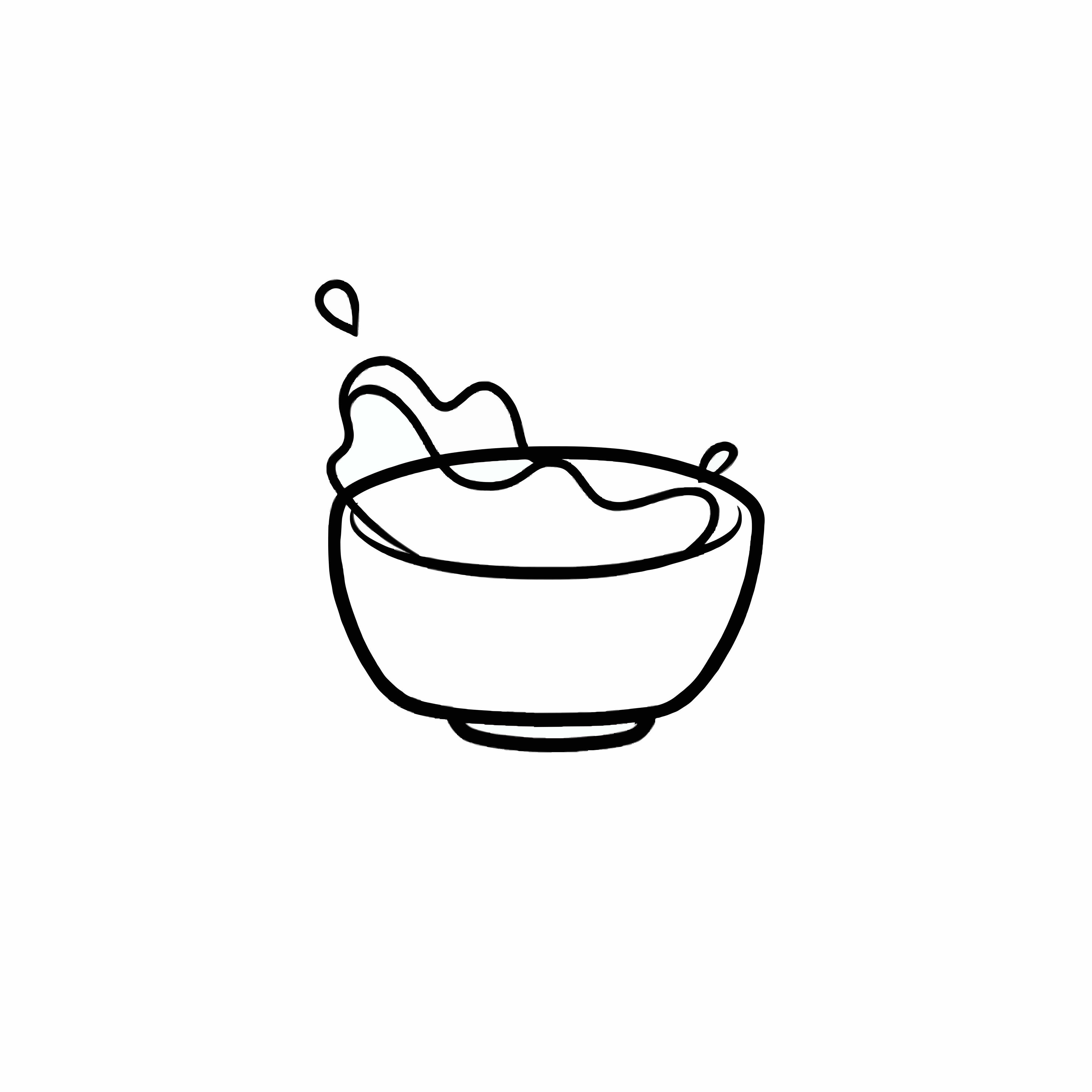 A simple line drawing of liquid splashing from a bowl.