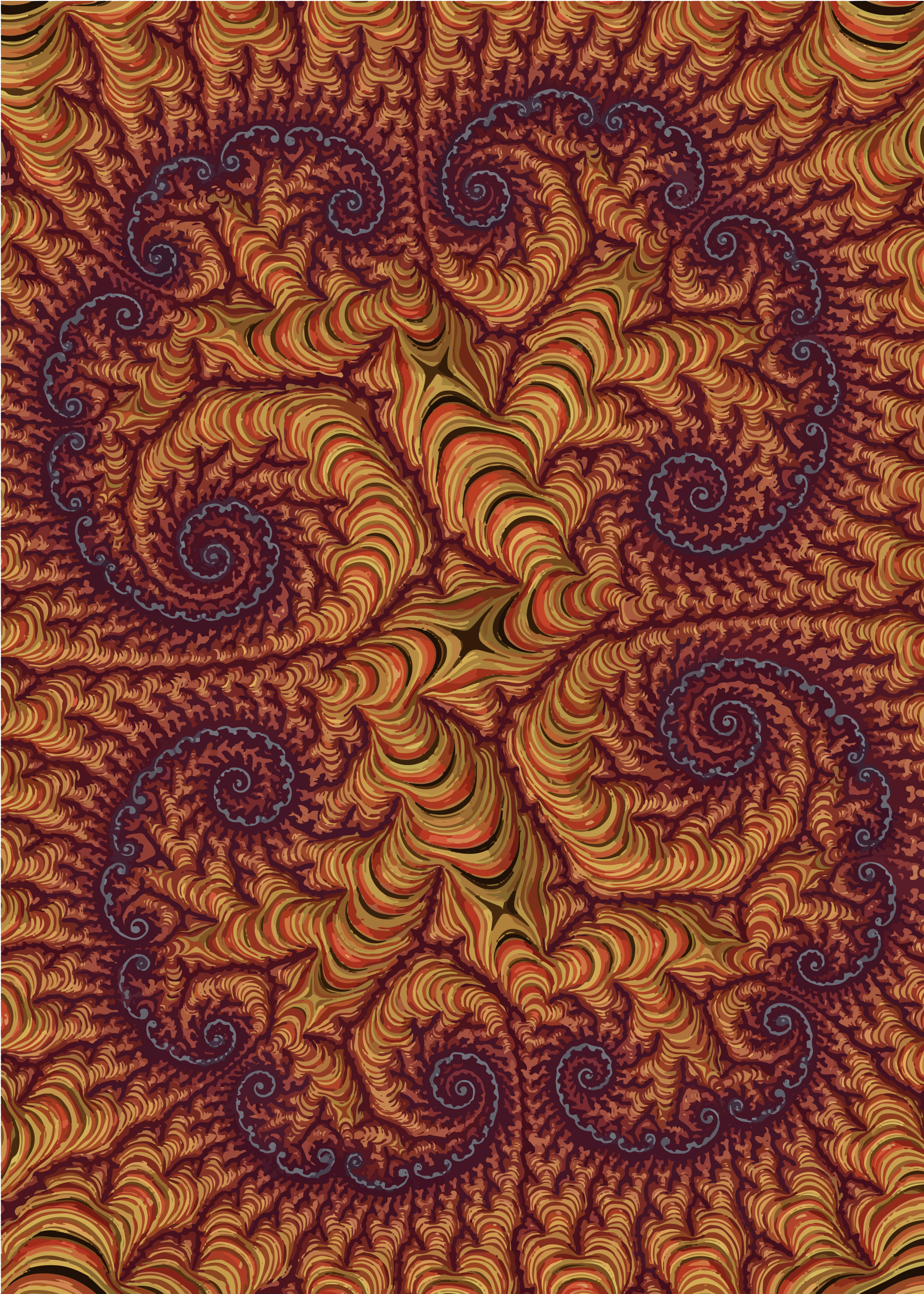 Patrón fractal intrincado con colores cálidos y diseños en espiral