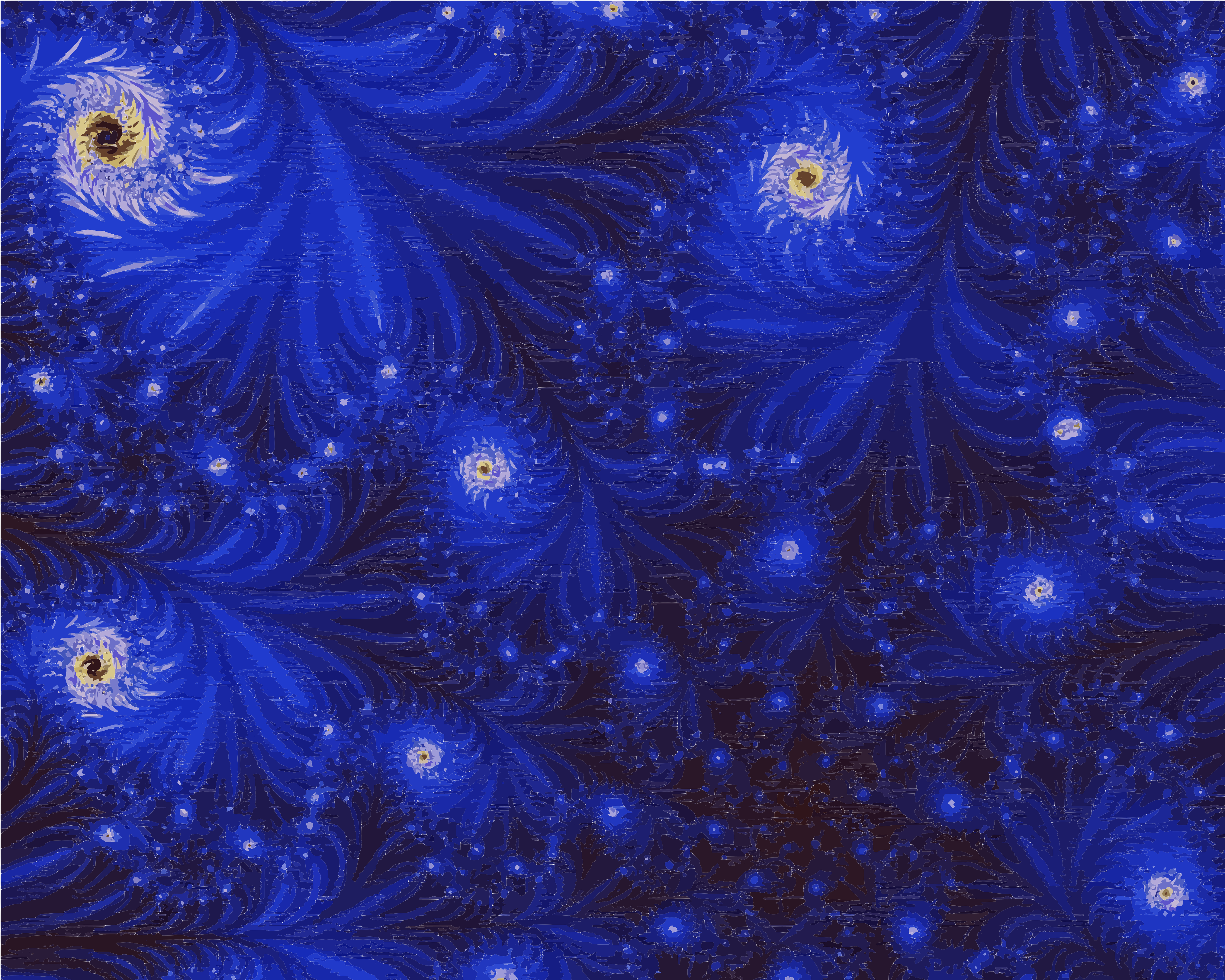Abstract swirling blue and yellow fractal patterns