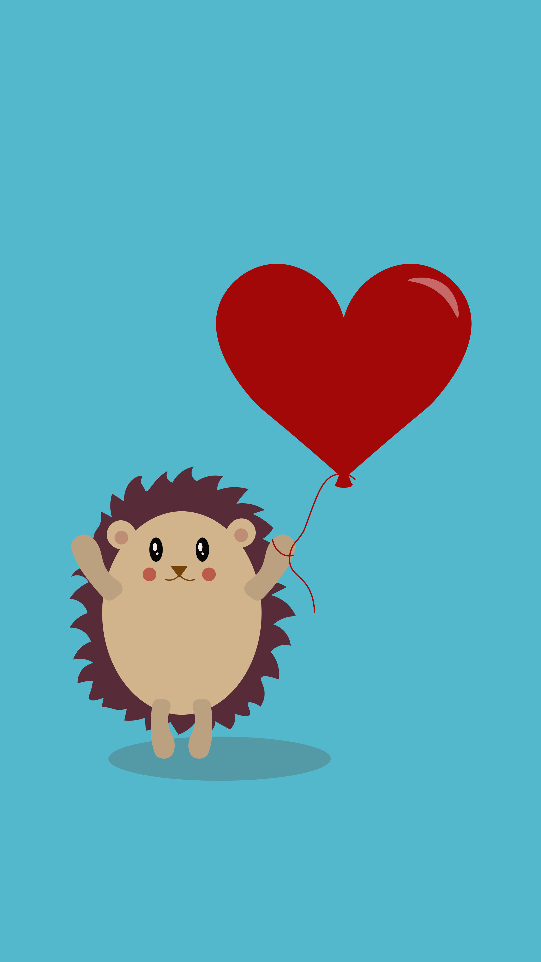 Cute hedgehog holding a red heart balloon