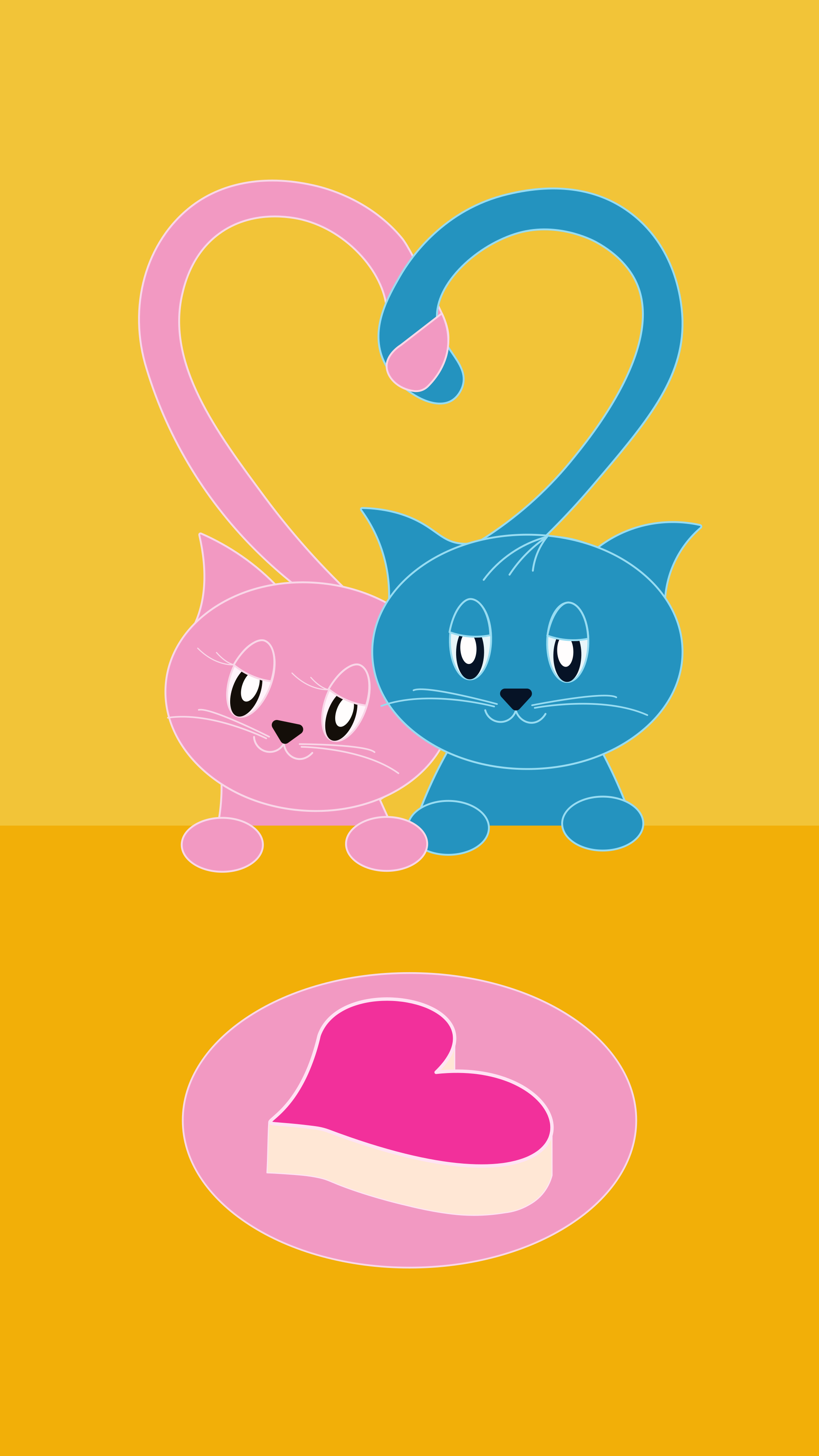 Two cartoon cats forming a heart shape