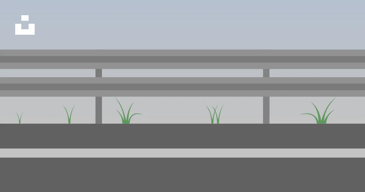 Vektor Pagar pembatas di sepanjang jalan dengan rumput yang jarang ...