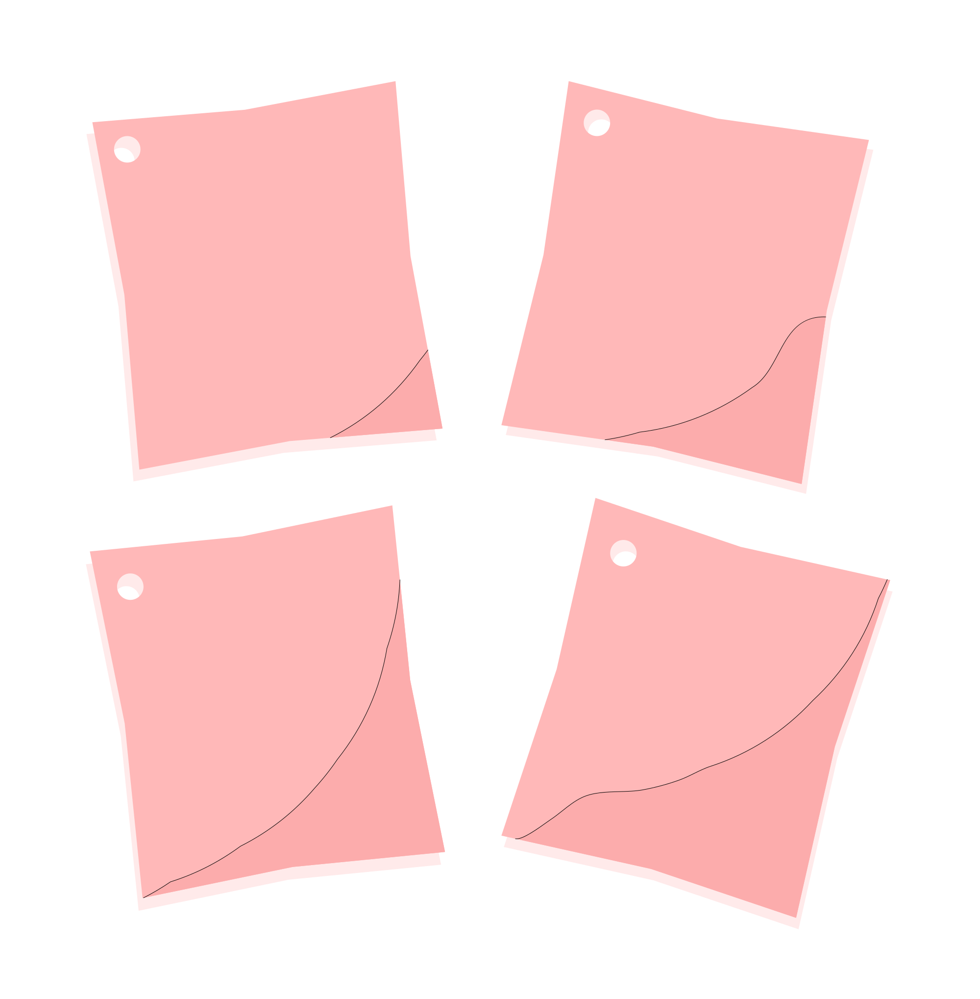 Four pink sticky notes arranged on white background