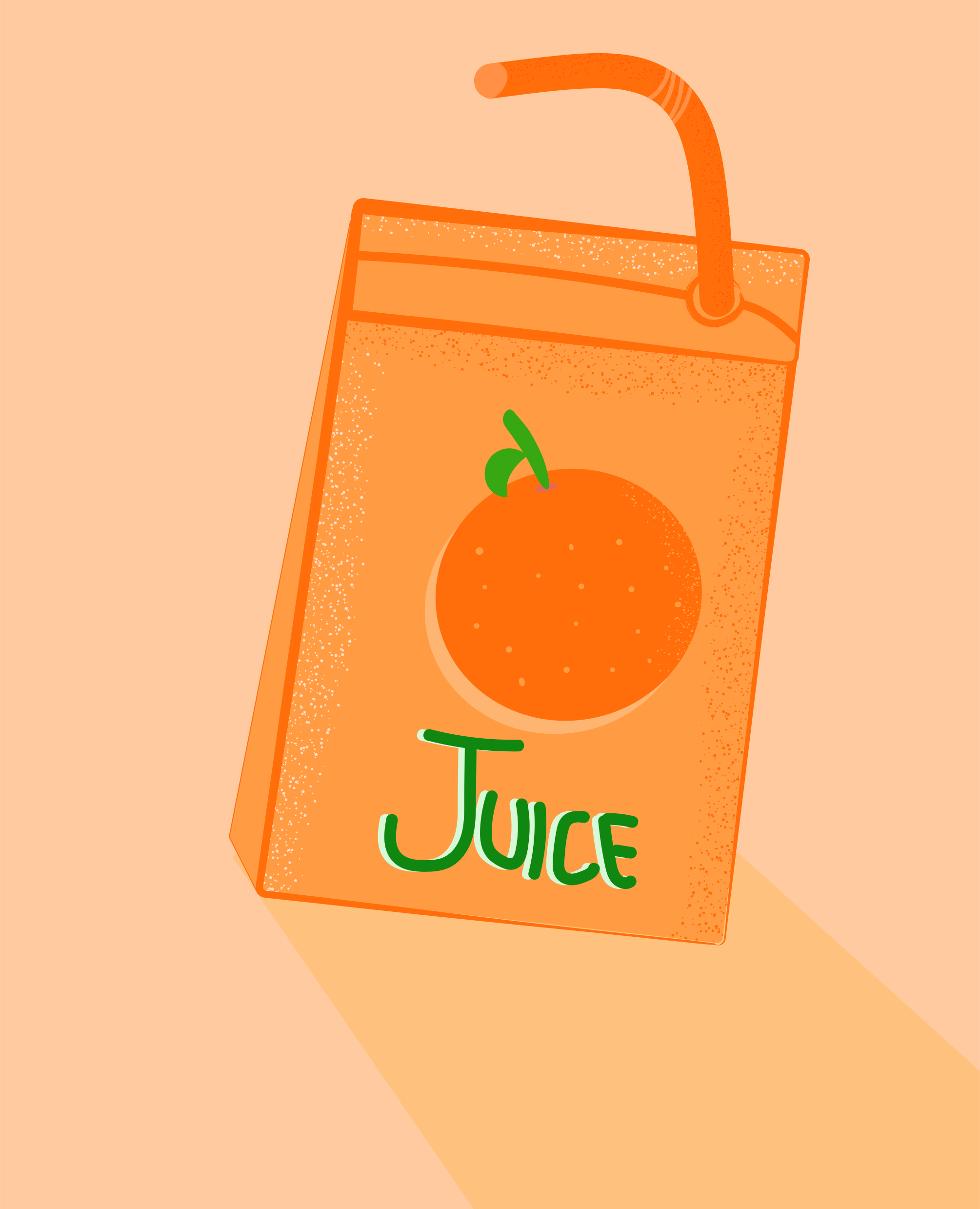 Orange juice box with a straw