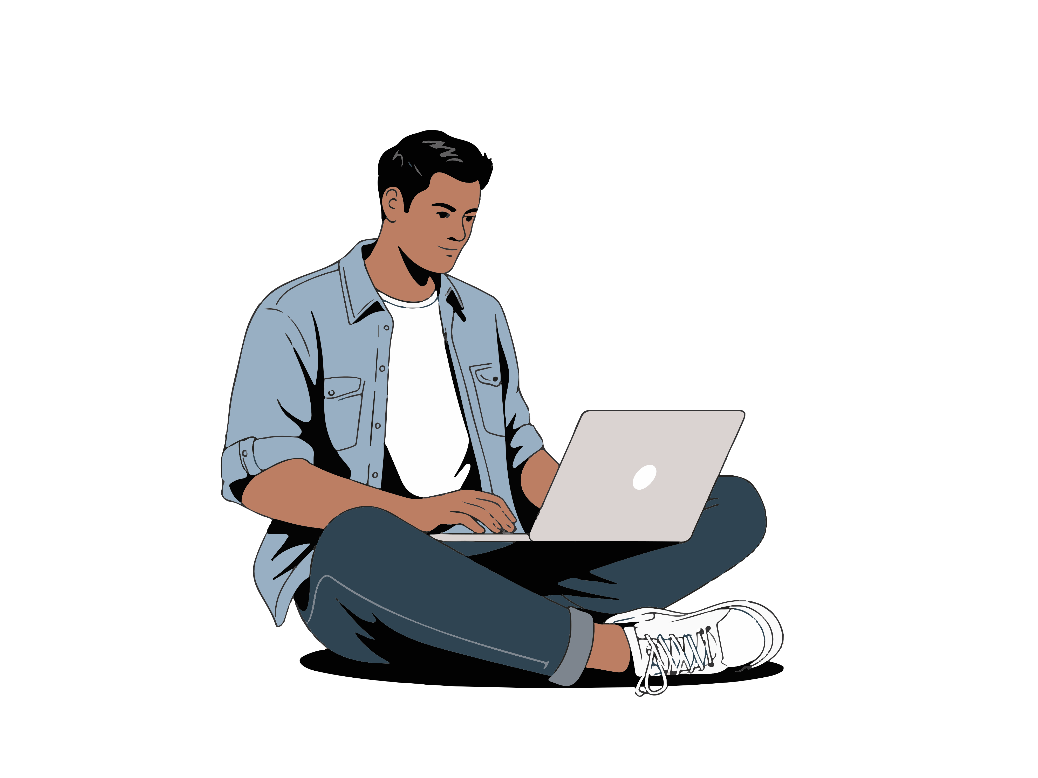 Man sitting cross-legged using a laptop.