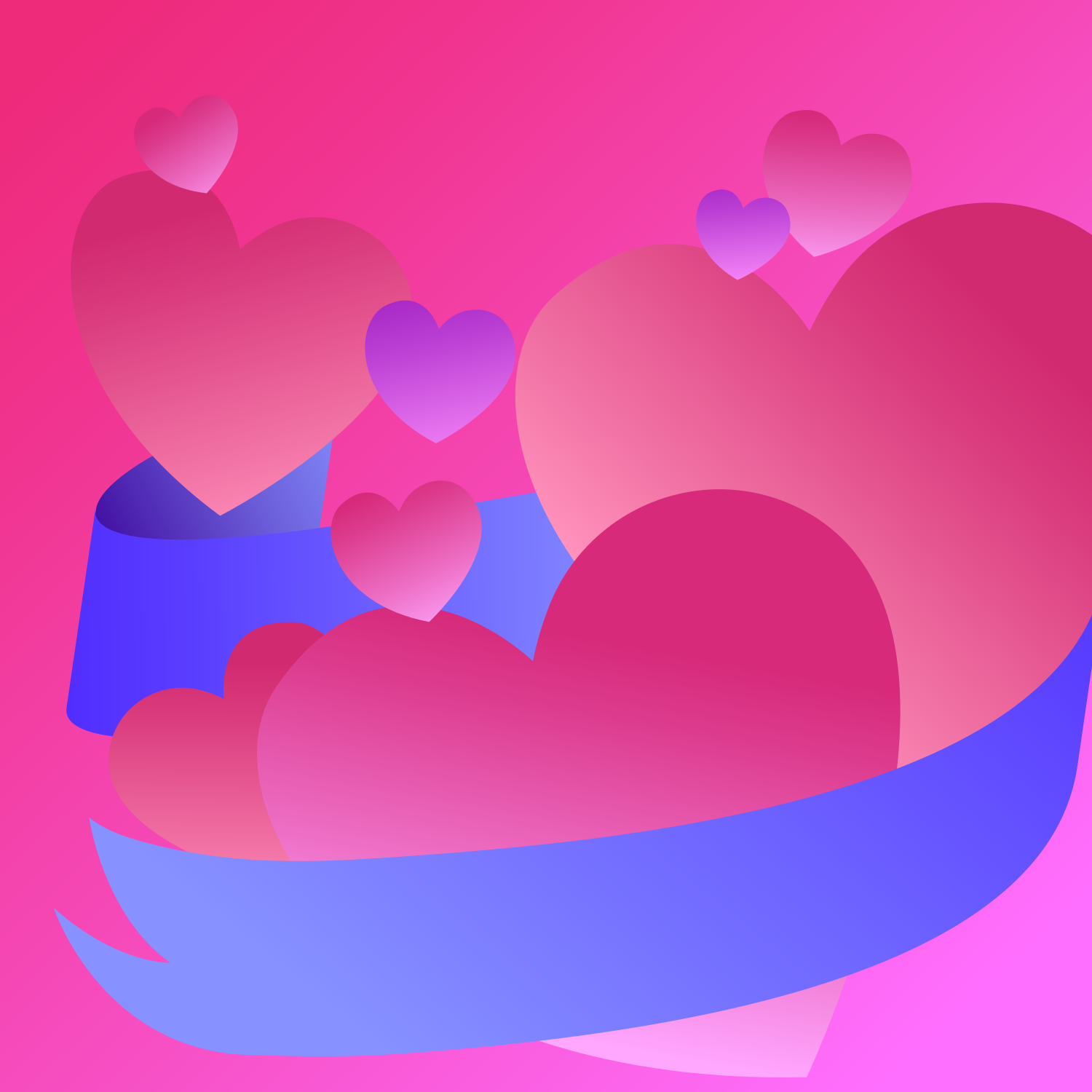 Pink and purple hearts with a blue ribbon