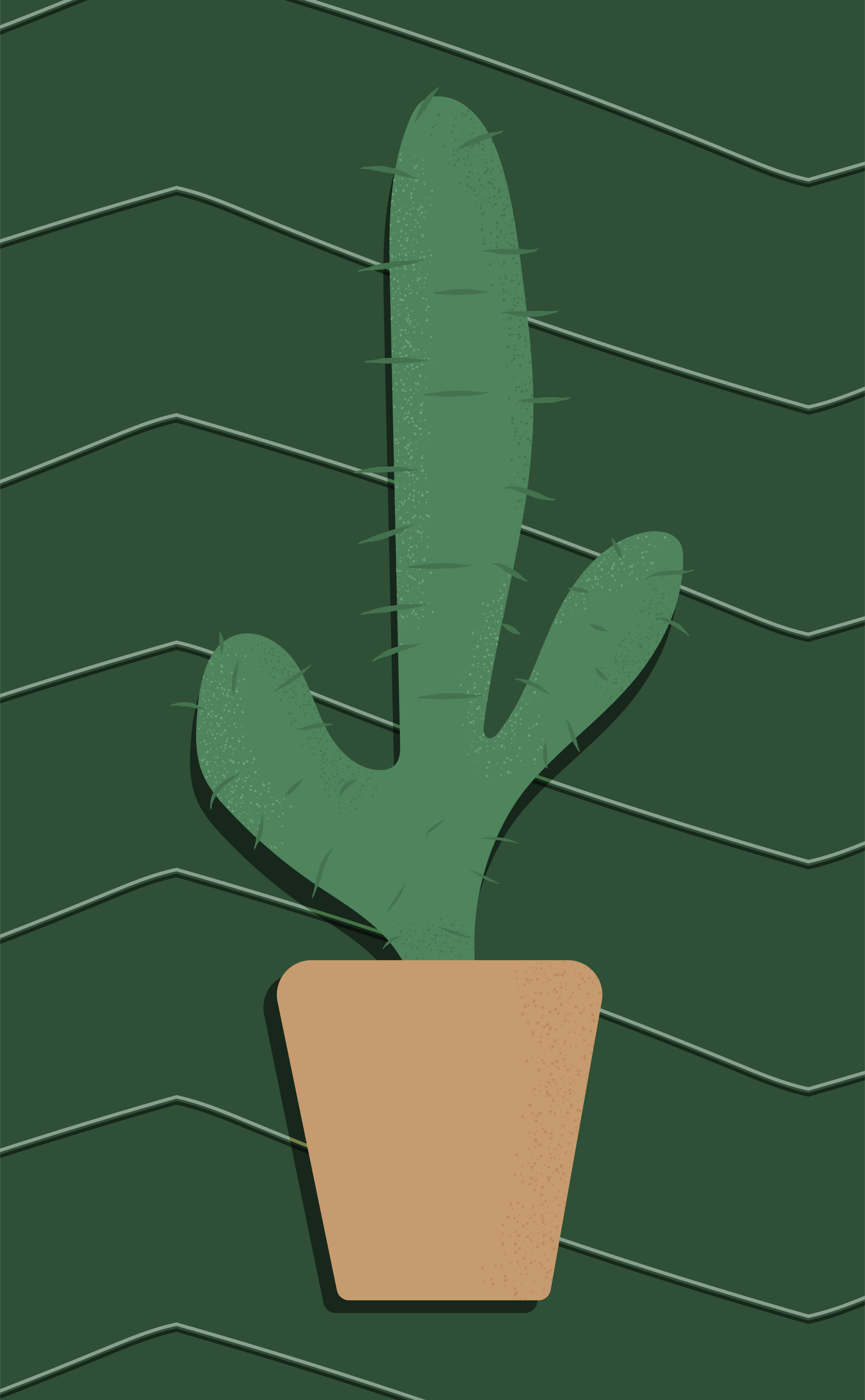 A green potted cactus with a textured background.