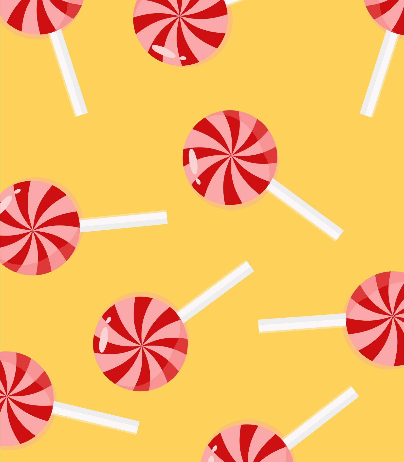 Red and white swirled lollipops on yellow background