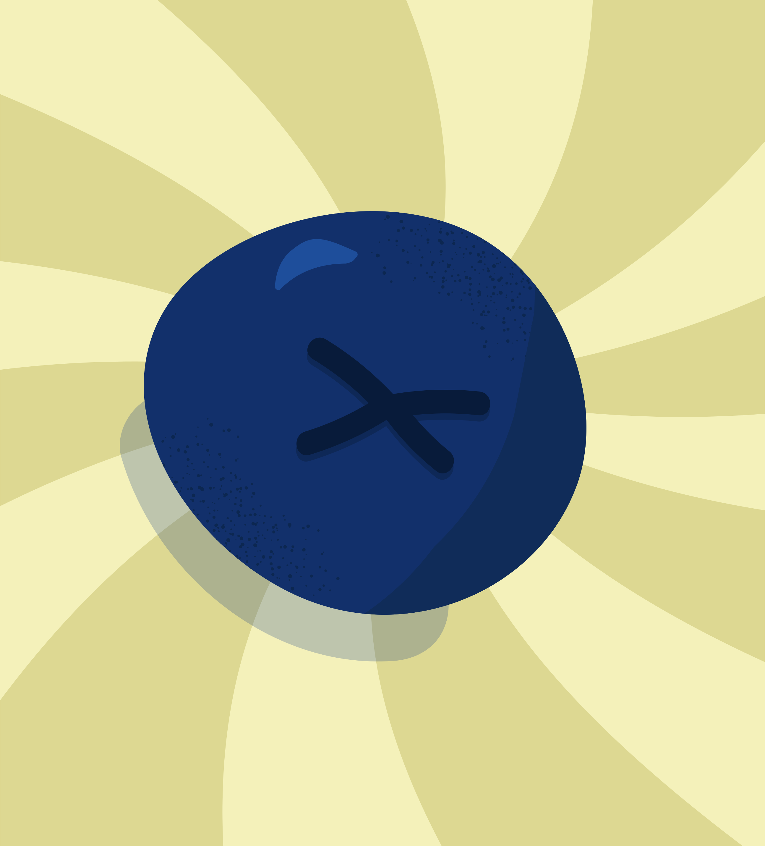 A single blueberry on a yellow background