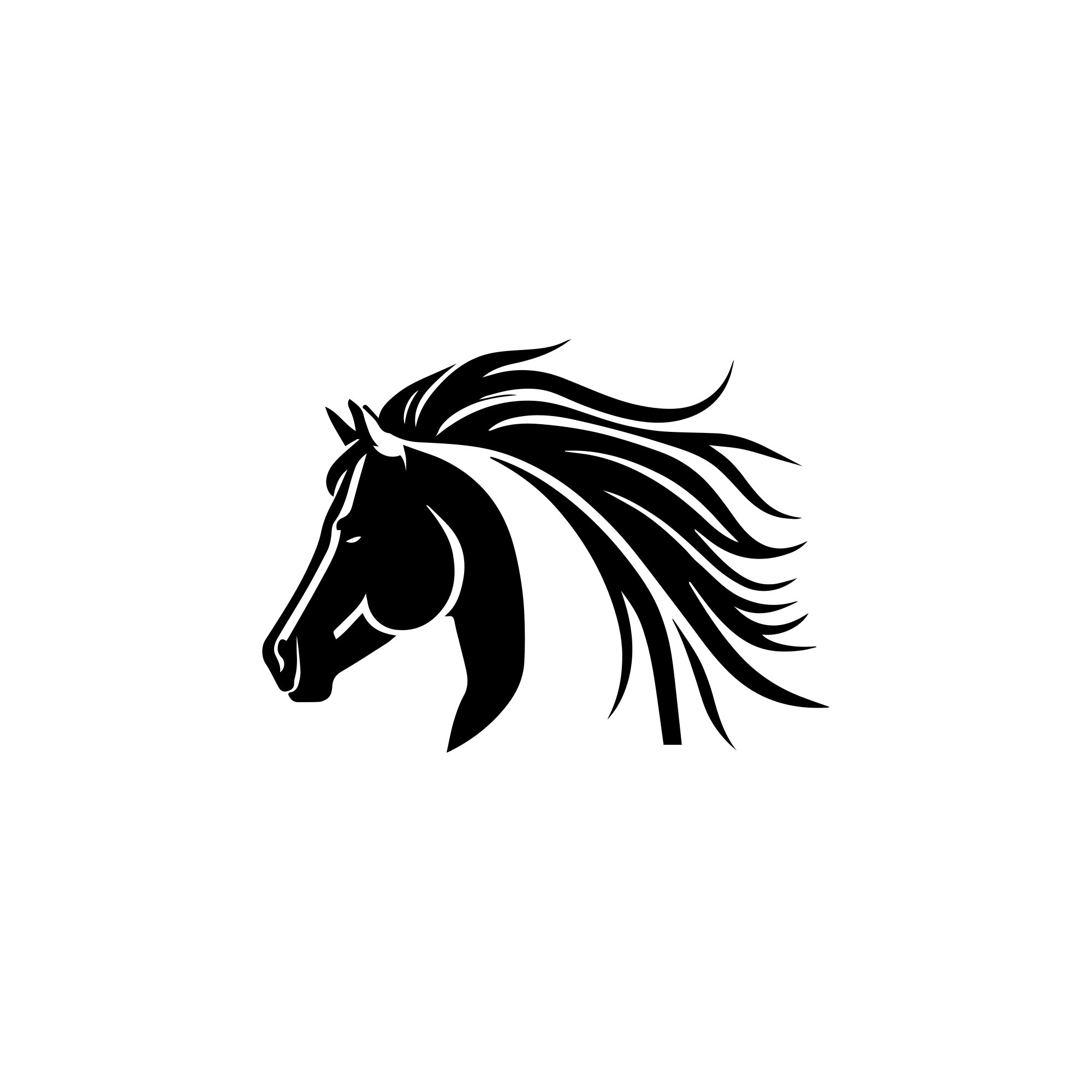 Black silhouette of a horse head with flowing mane