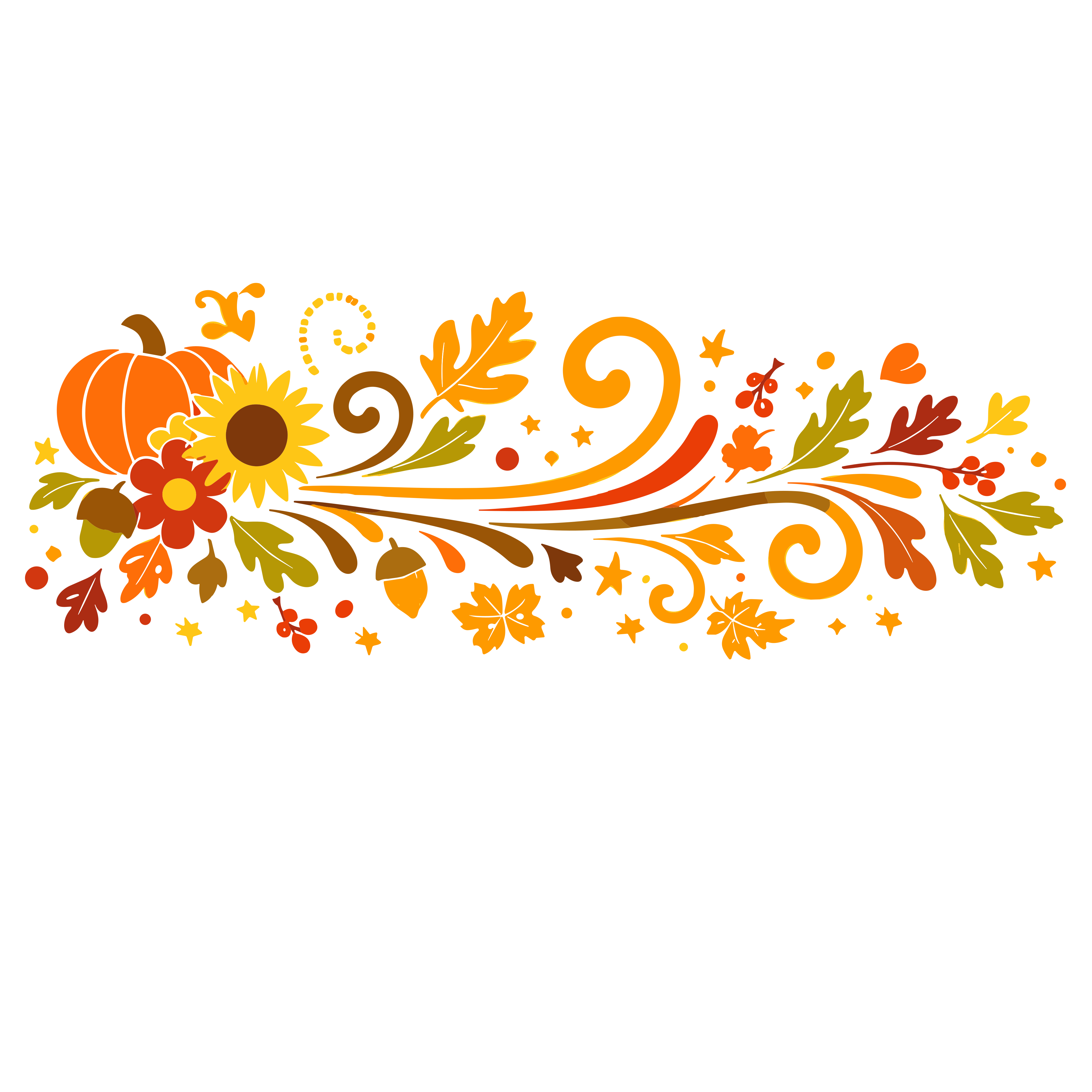 Autumnal decorative flourish with pumpkin and sunflower