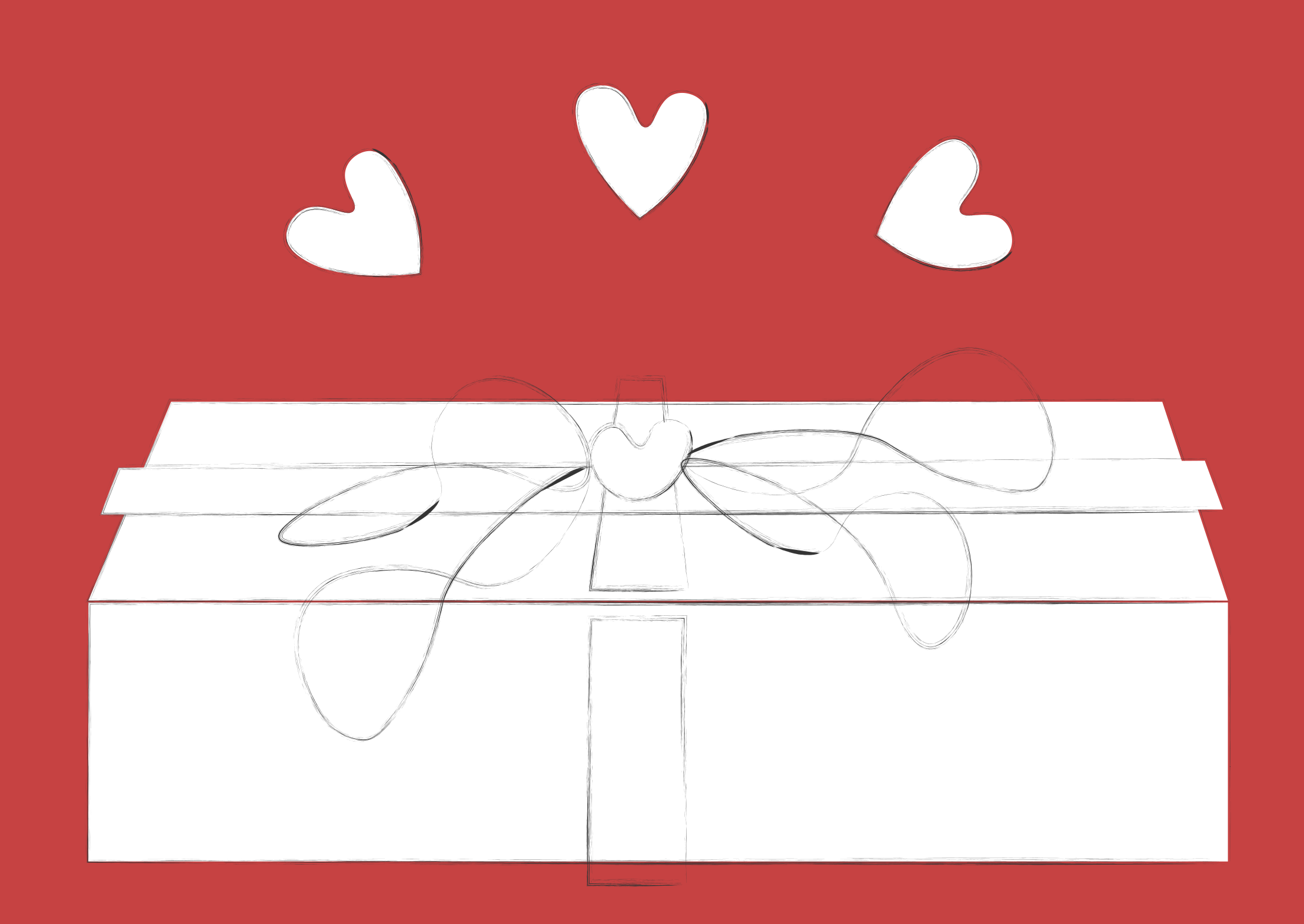 A gift box with hearts above it