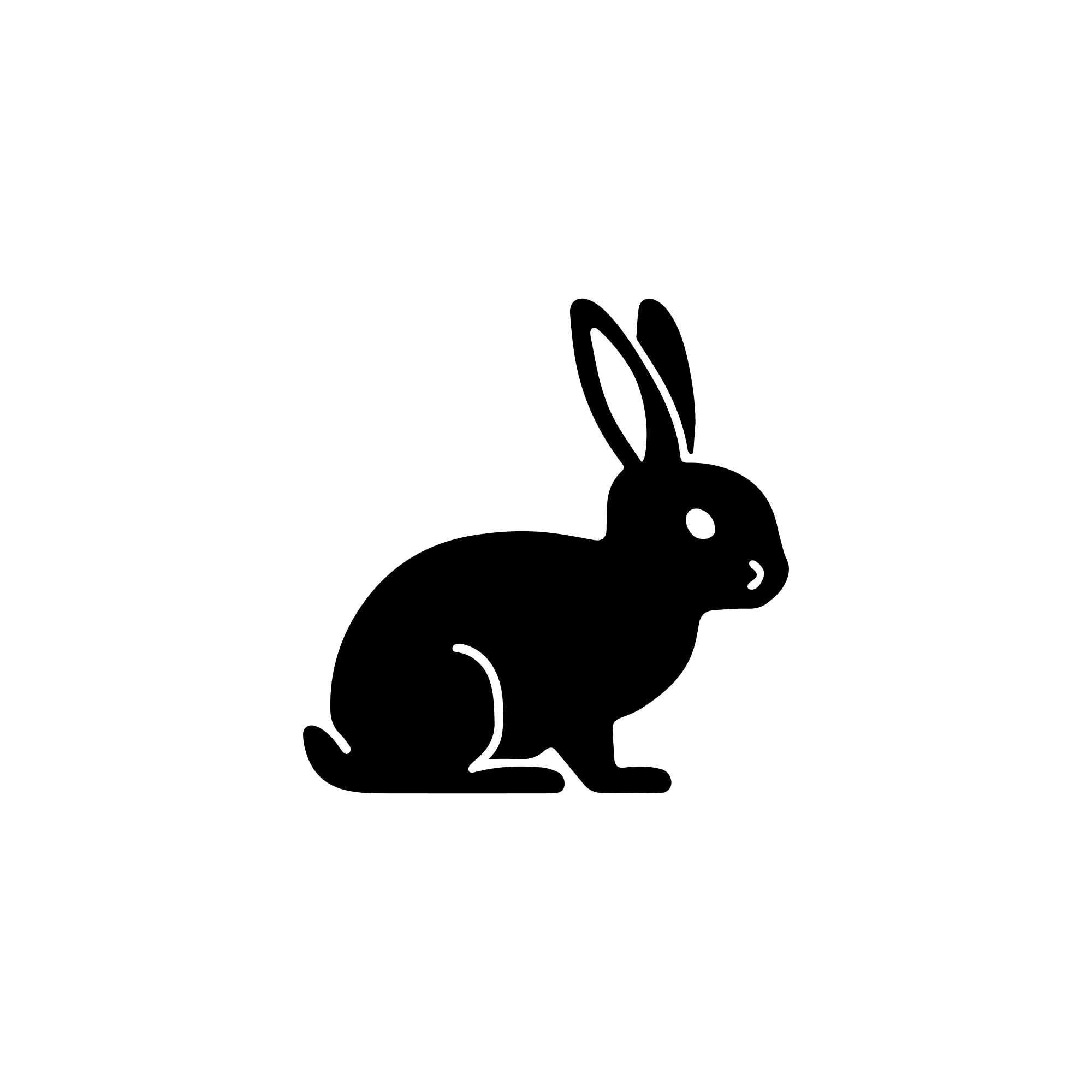 A simple black silhouette of a rabbit