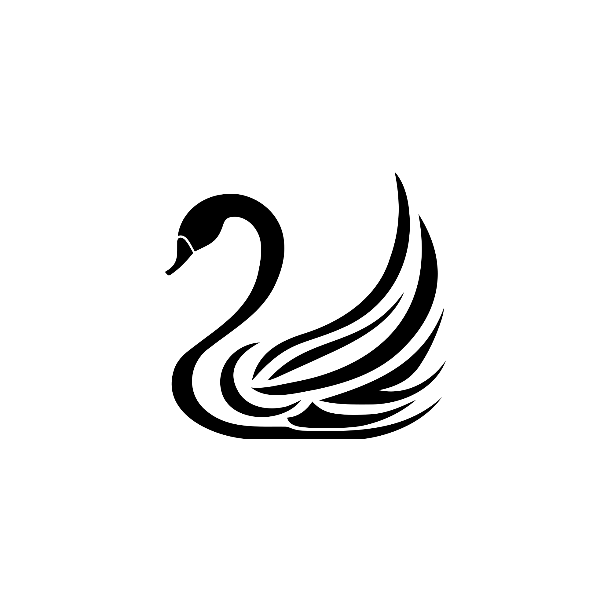 Black swan silhouette with stylized feathers