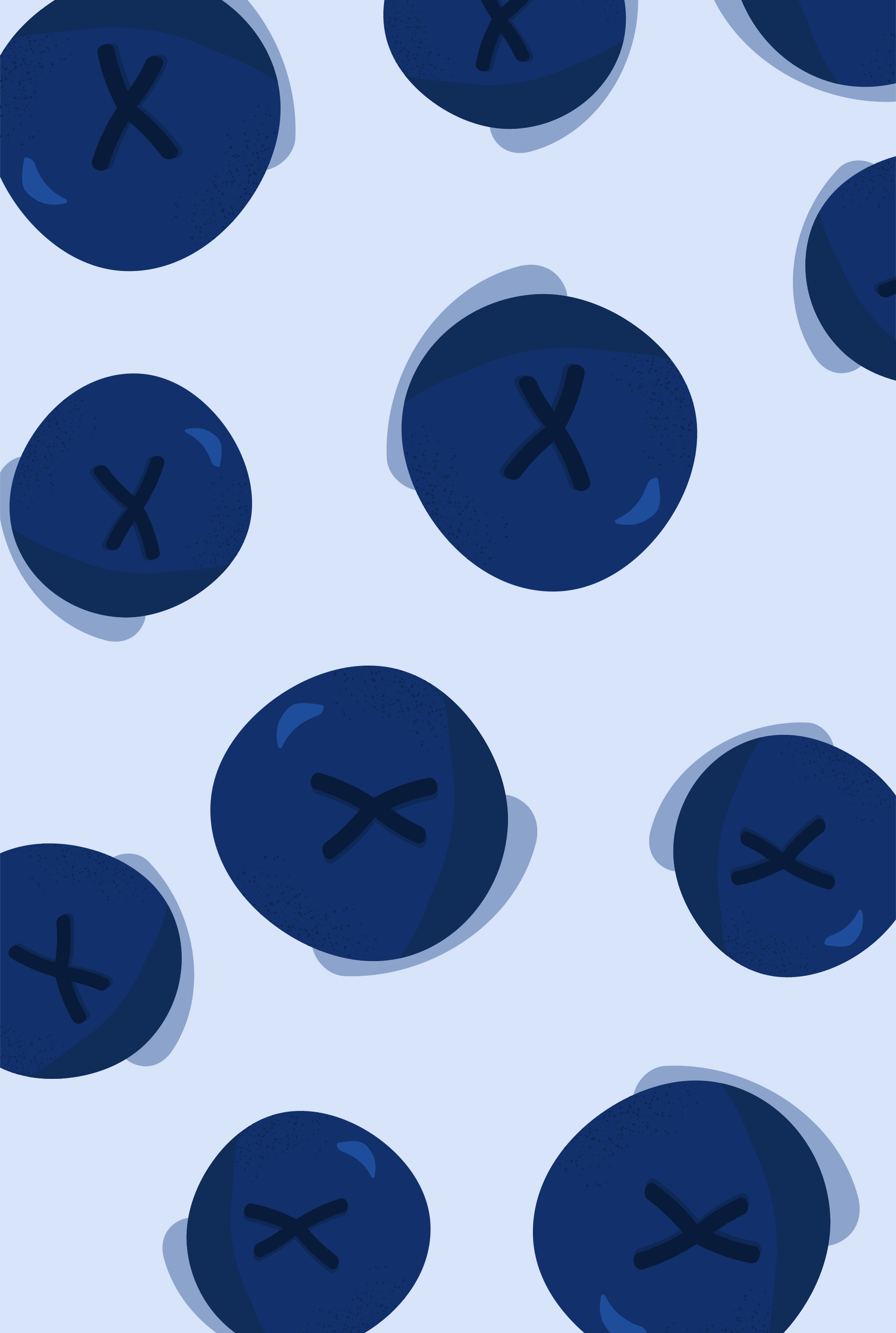 Blueberries scattered on a light blue background.