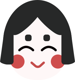 A stylized cartoon face with black hair and red cheeks.