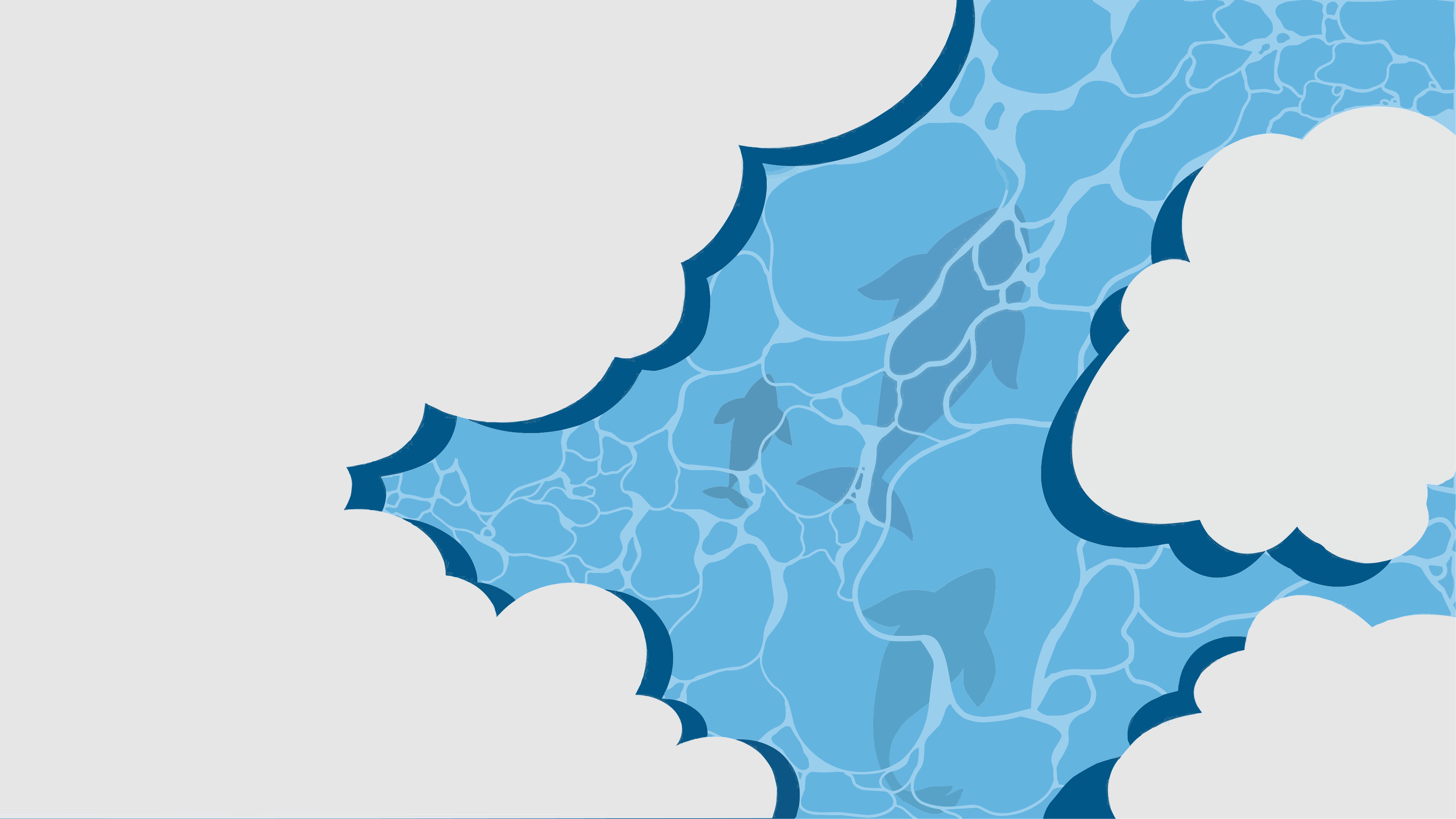 Las nubes ocultan parcialmente la superficie ondulante del agua azul.