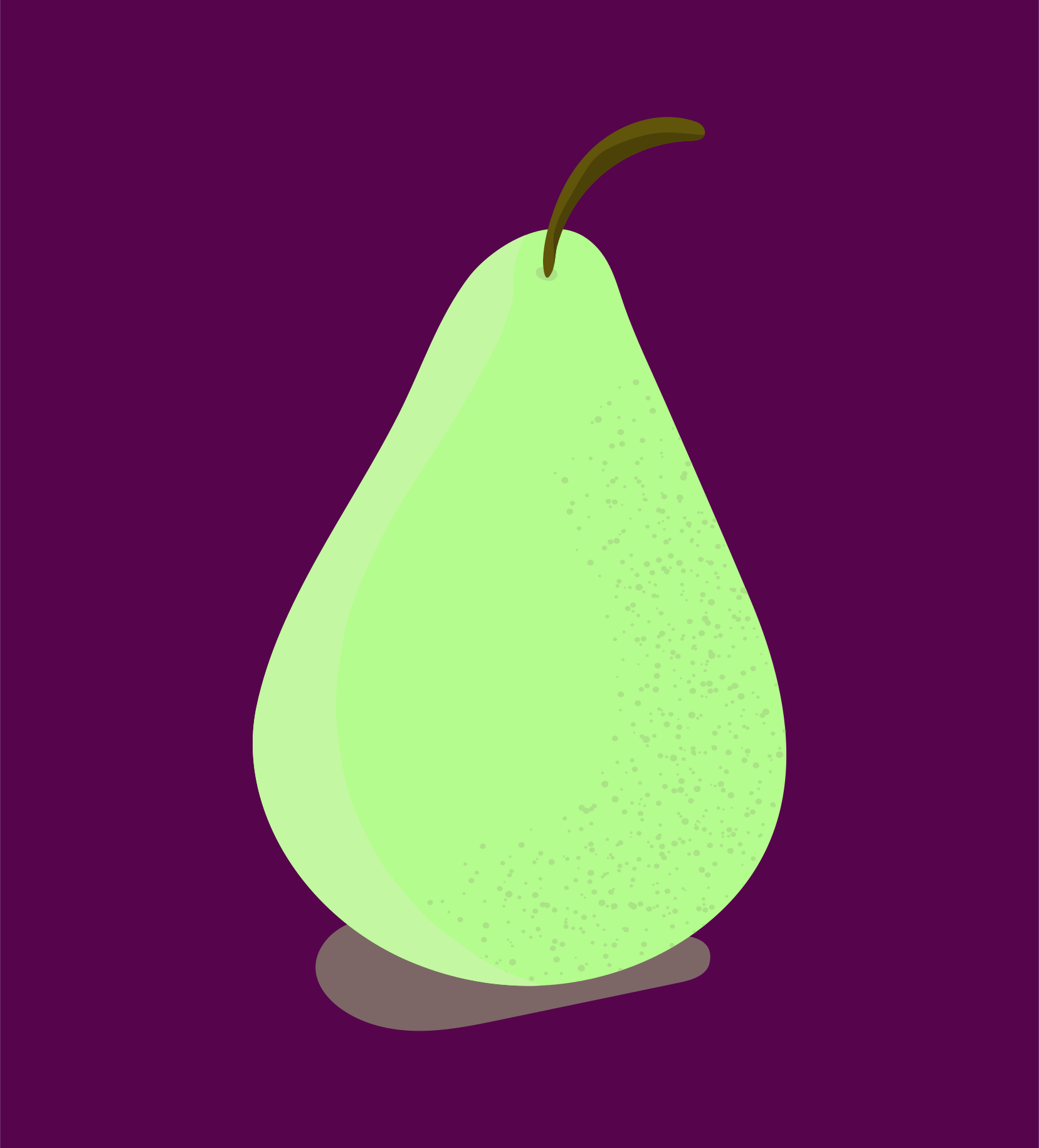 Una pera verde sobre fondo morado