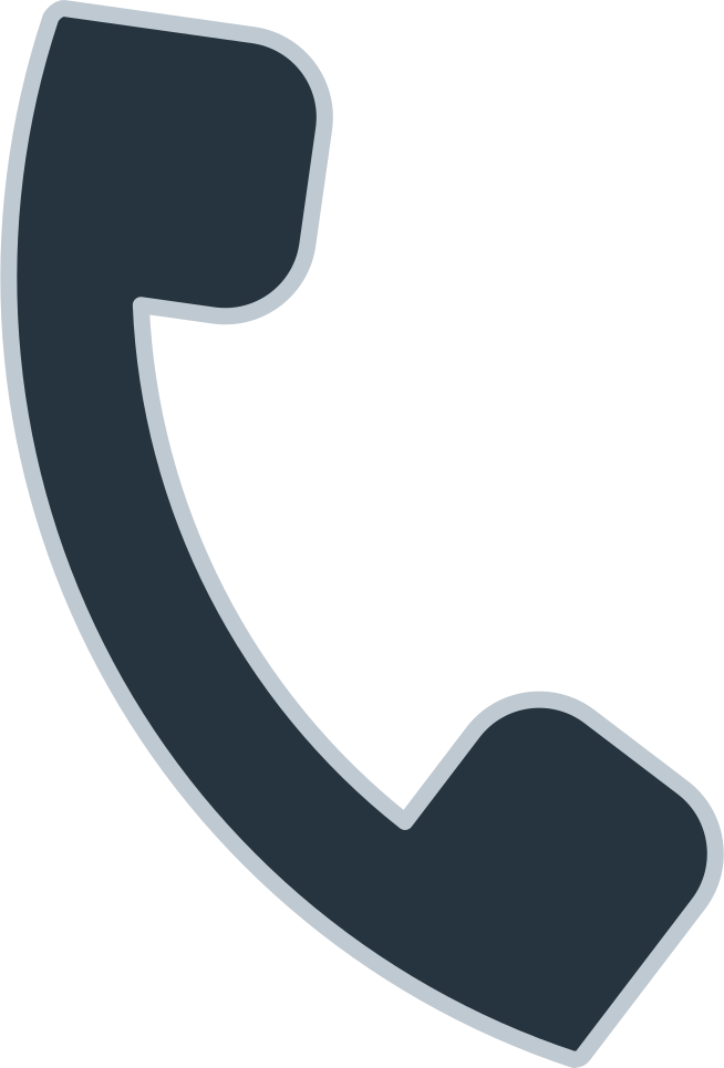 A dark blue telephone handset icon.