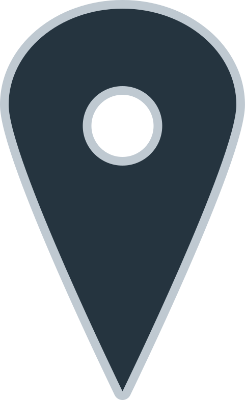 A dark blue location pin icon with a white circle.