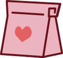 Pink paper bag with a red heart design