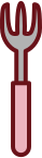 A stylized fork with a pink handle and gray tines