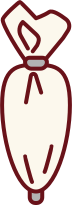 A piping bag with a dark red outline