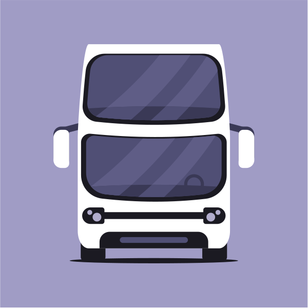 Vista frontal de un autobús blanco de dos pisos