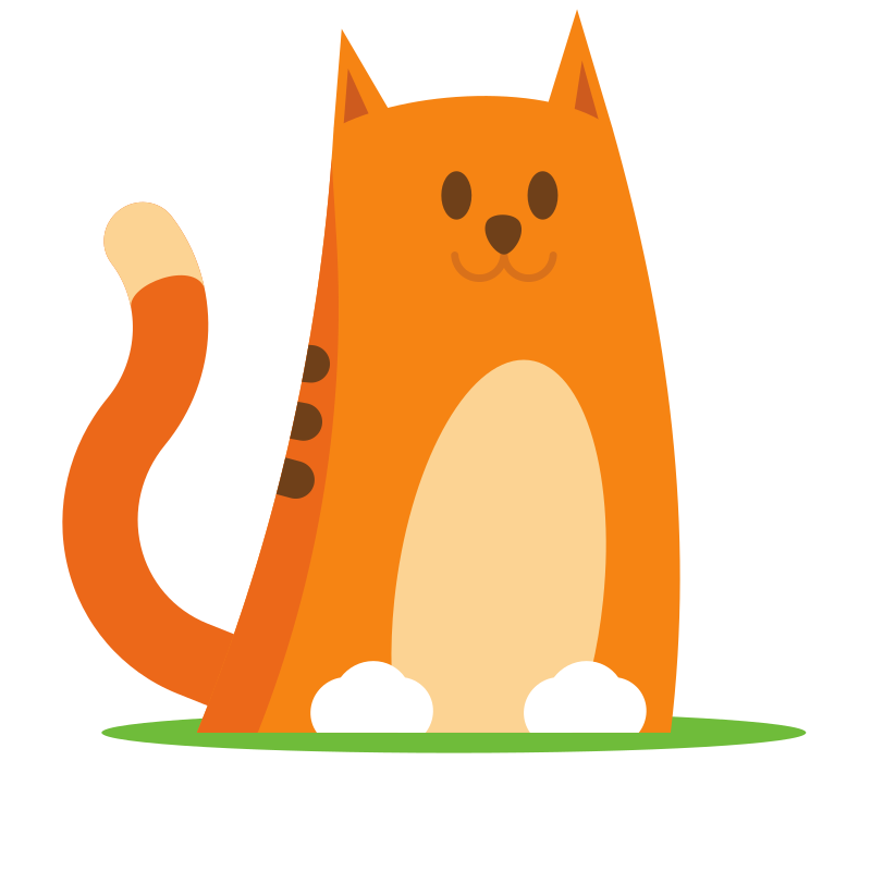 Un gato naranja de dibujos animados con una cola larga.