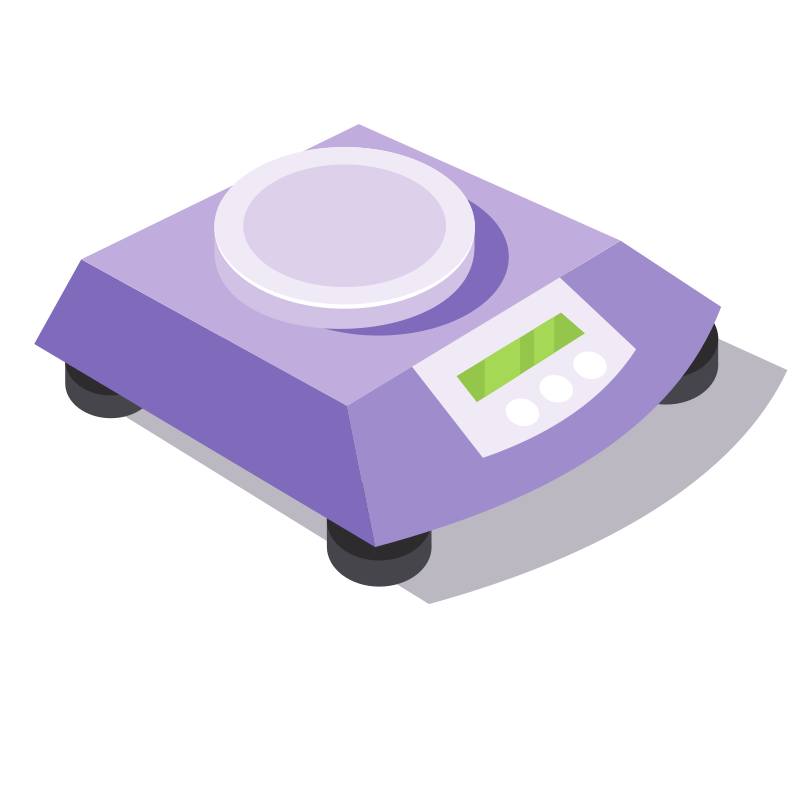 A purple digital scale with a green display.