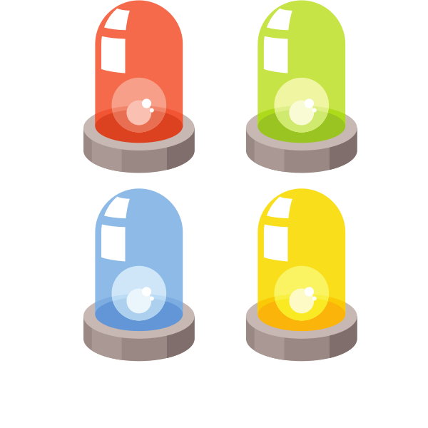 Four colorful warning lights on white background