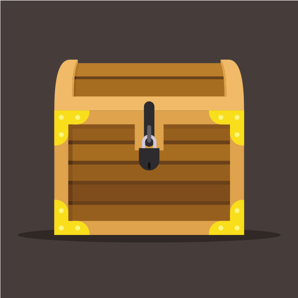 Un cofre del tesoro de madera con detalles dorados