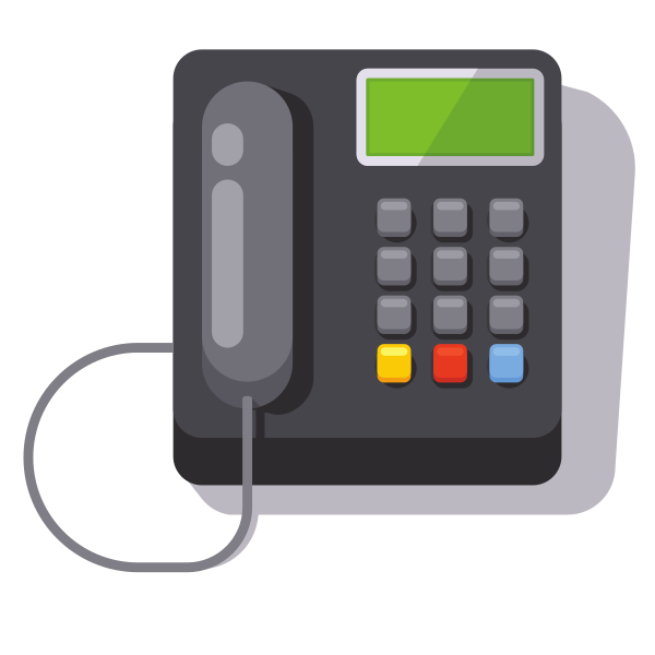 Un teléfono negro de oficina con pantalla verde.