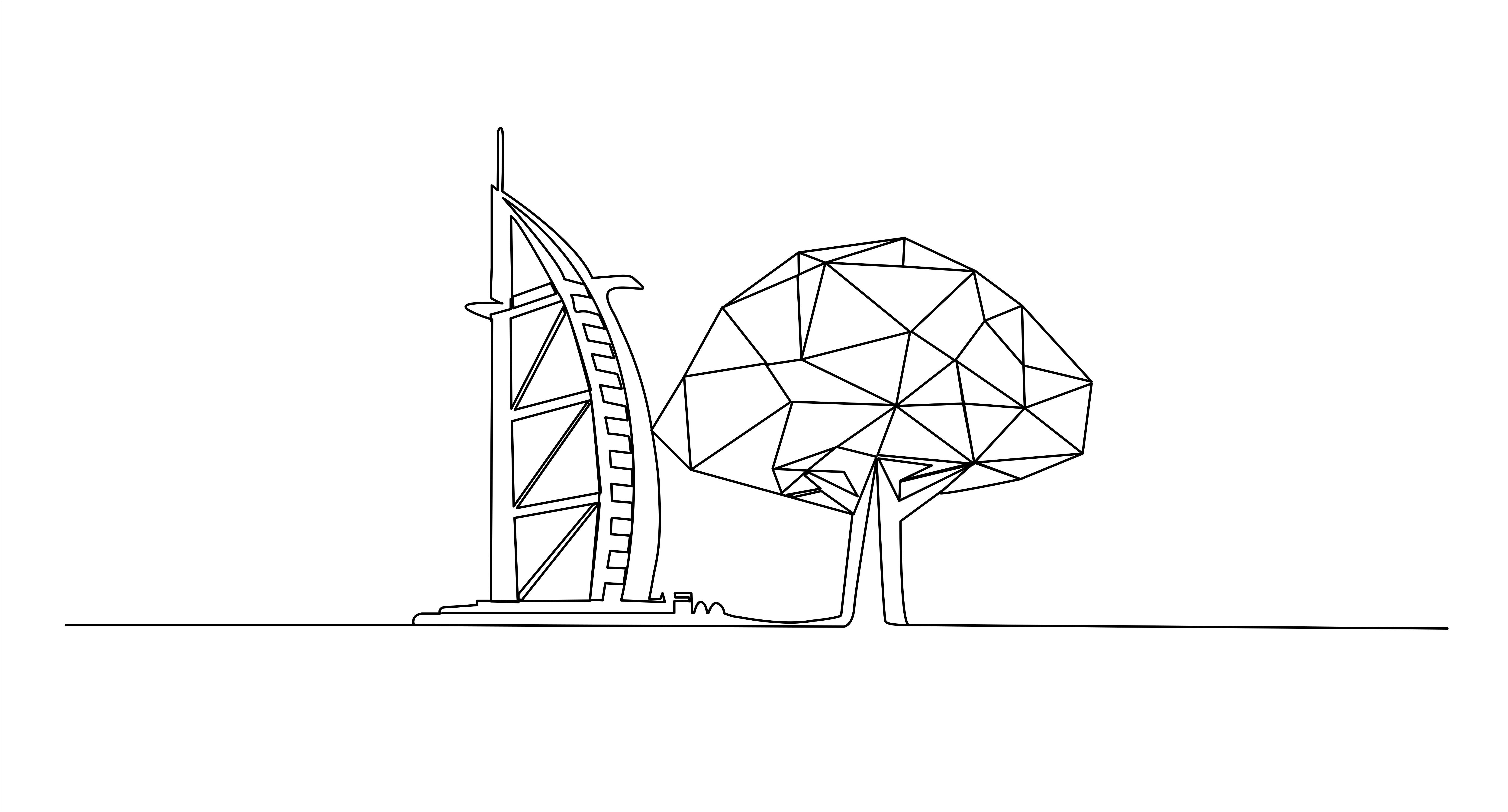 Outline of a sail-shaped building and a geometric tree. vector – Free ...