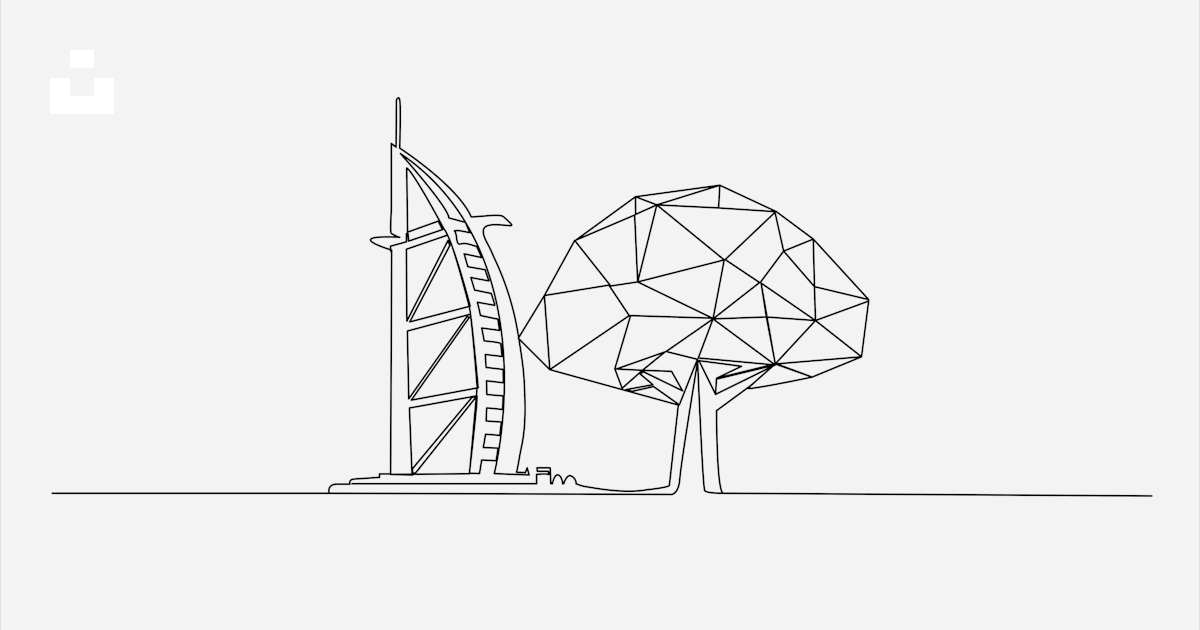 Outline of a sail-shaped building and a geometric tree. vector – Free ...