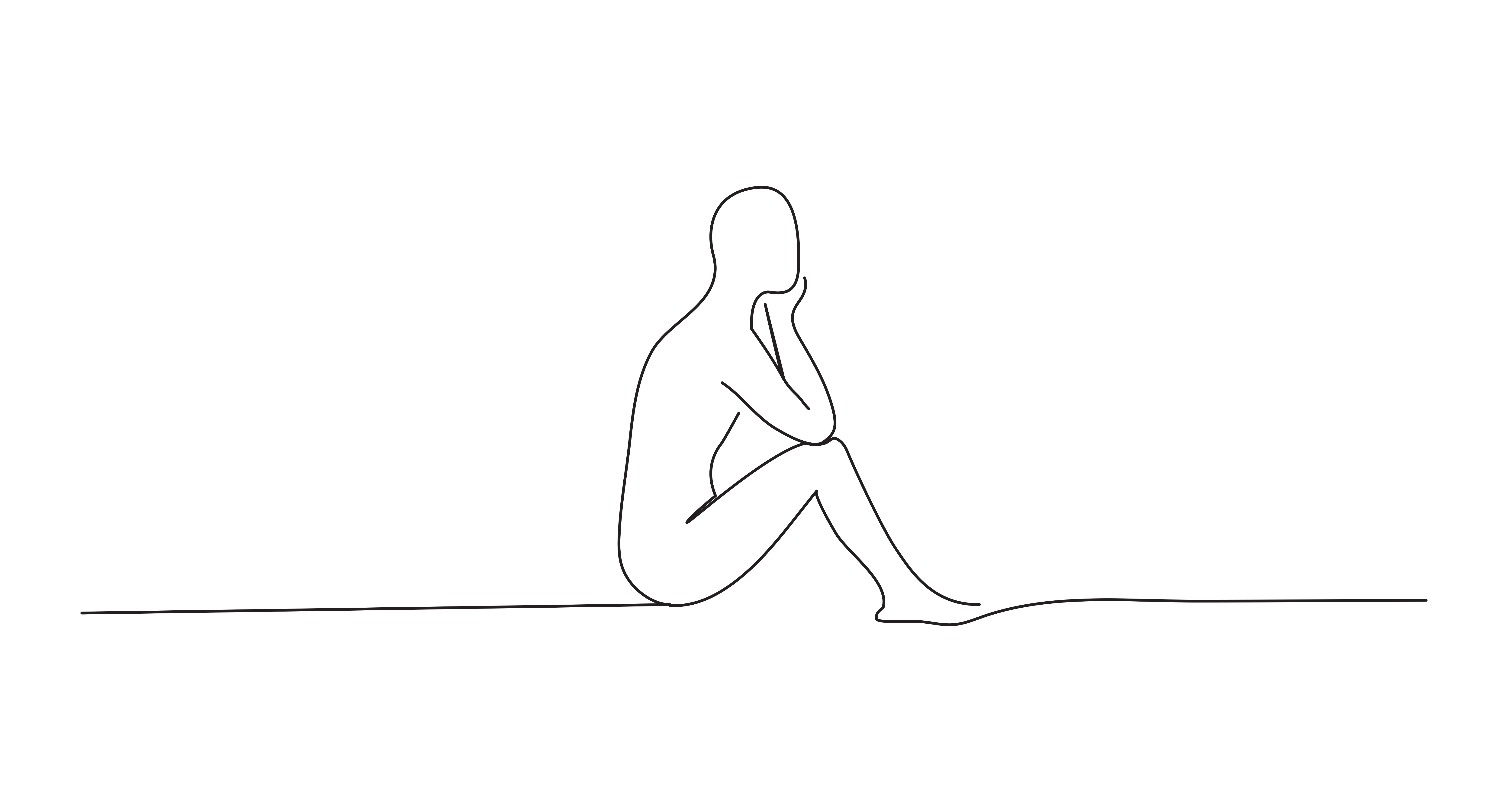 Minimalist line art of a person sitting and thinking.