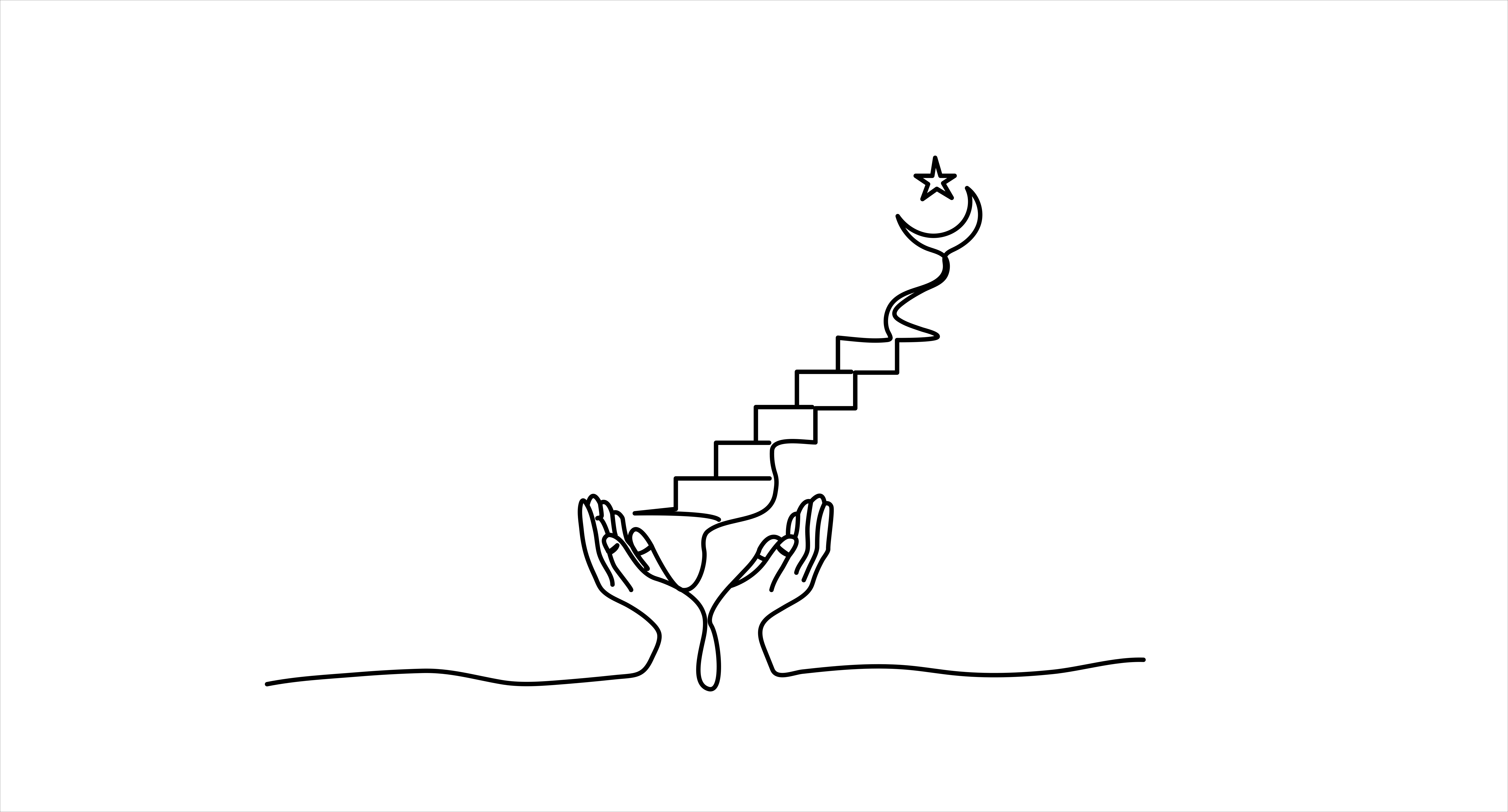 Hands holding stairs leading to crescent moon and star