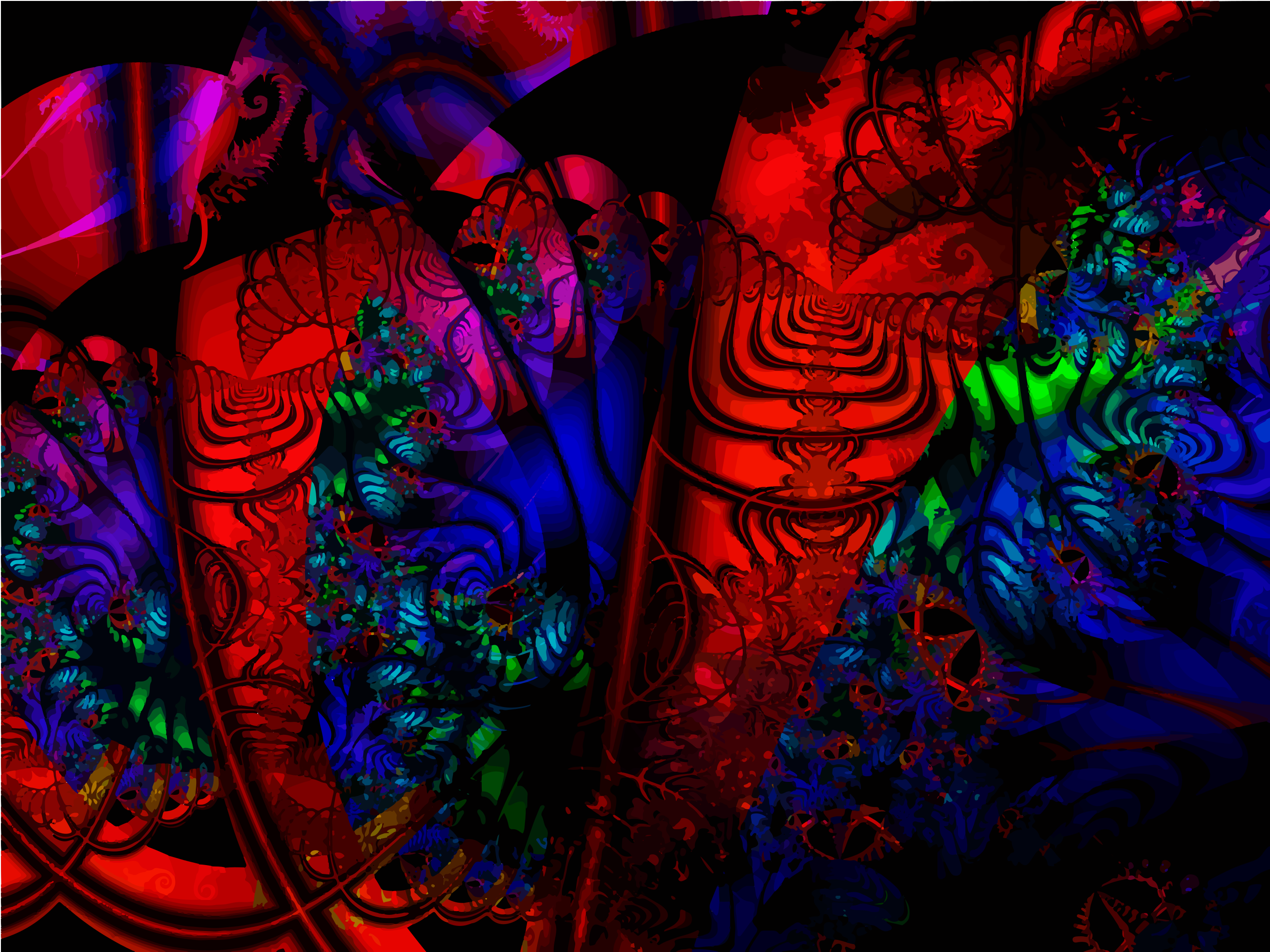 Abstract swirling patterns of red, blue, and green