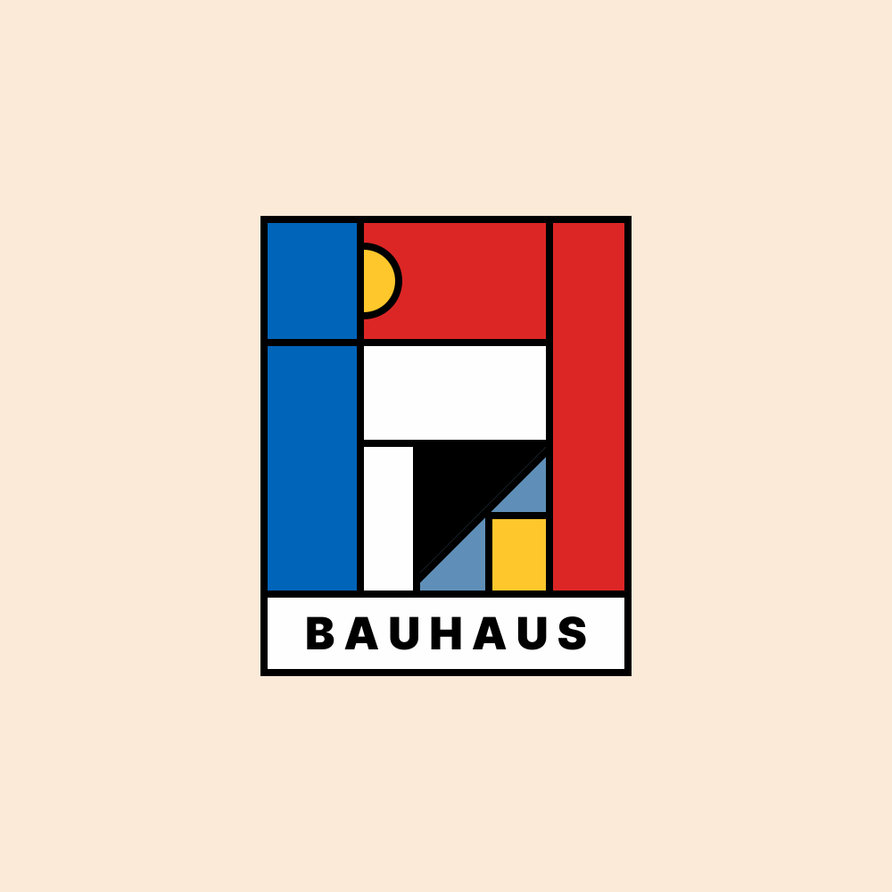 Bauhaus logo with abstract geometric shapes and primary colors