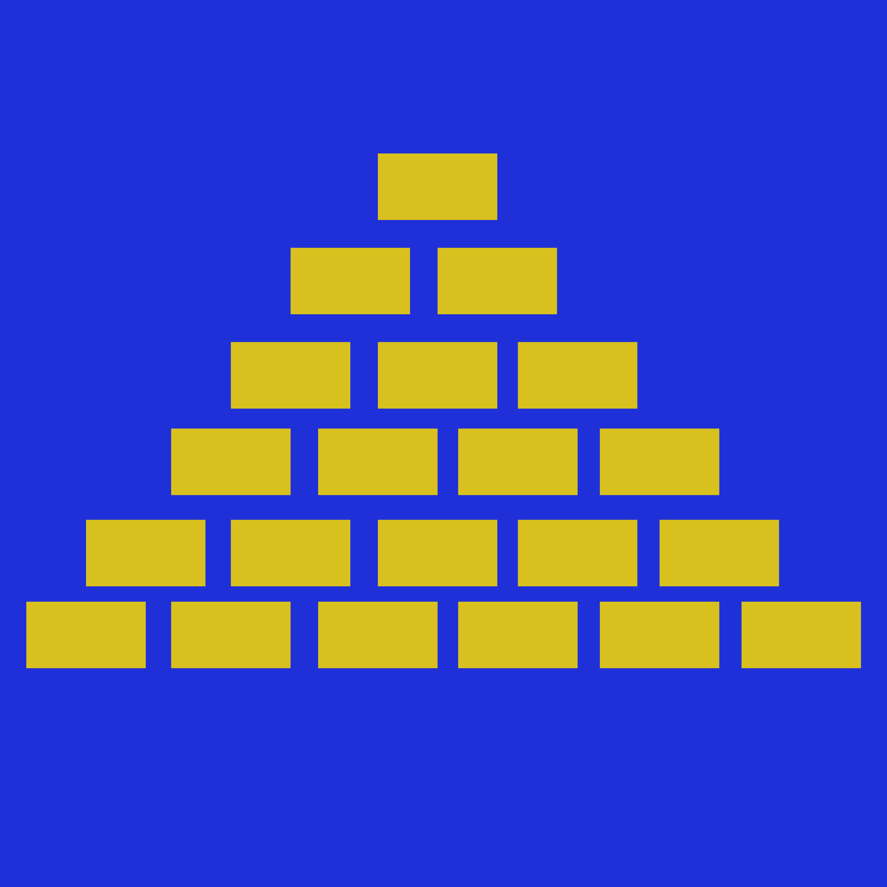 Yellow blocks stacked in a pyramid on blue background.