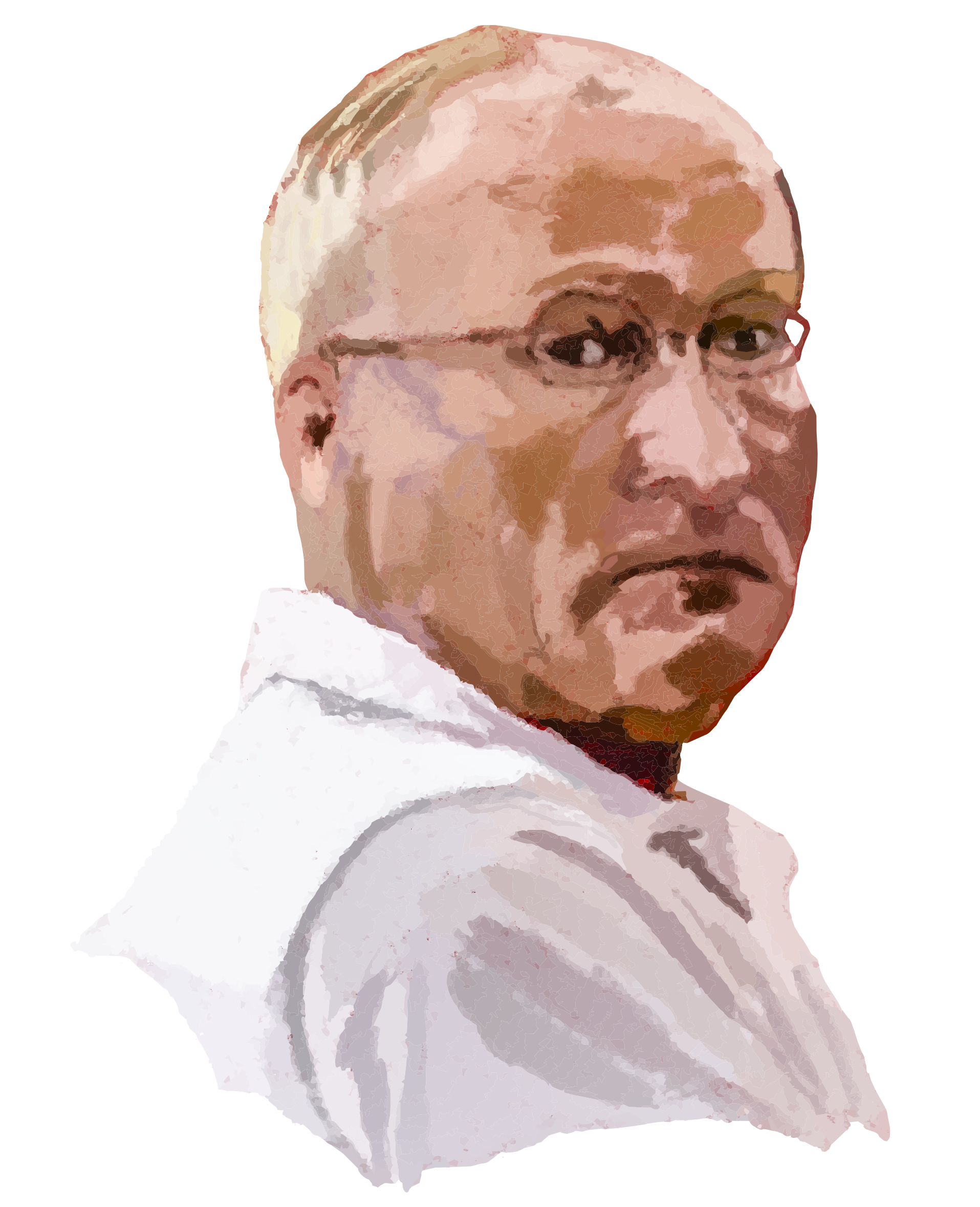 A man wearing glasses and a white shirt.