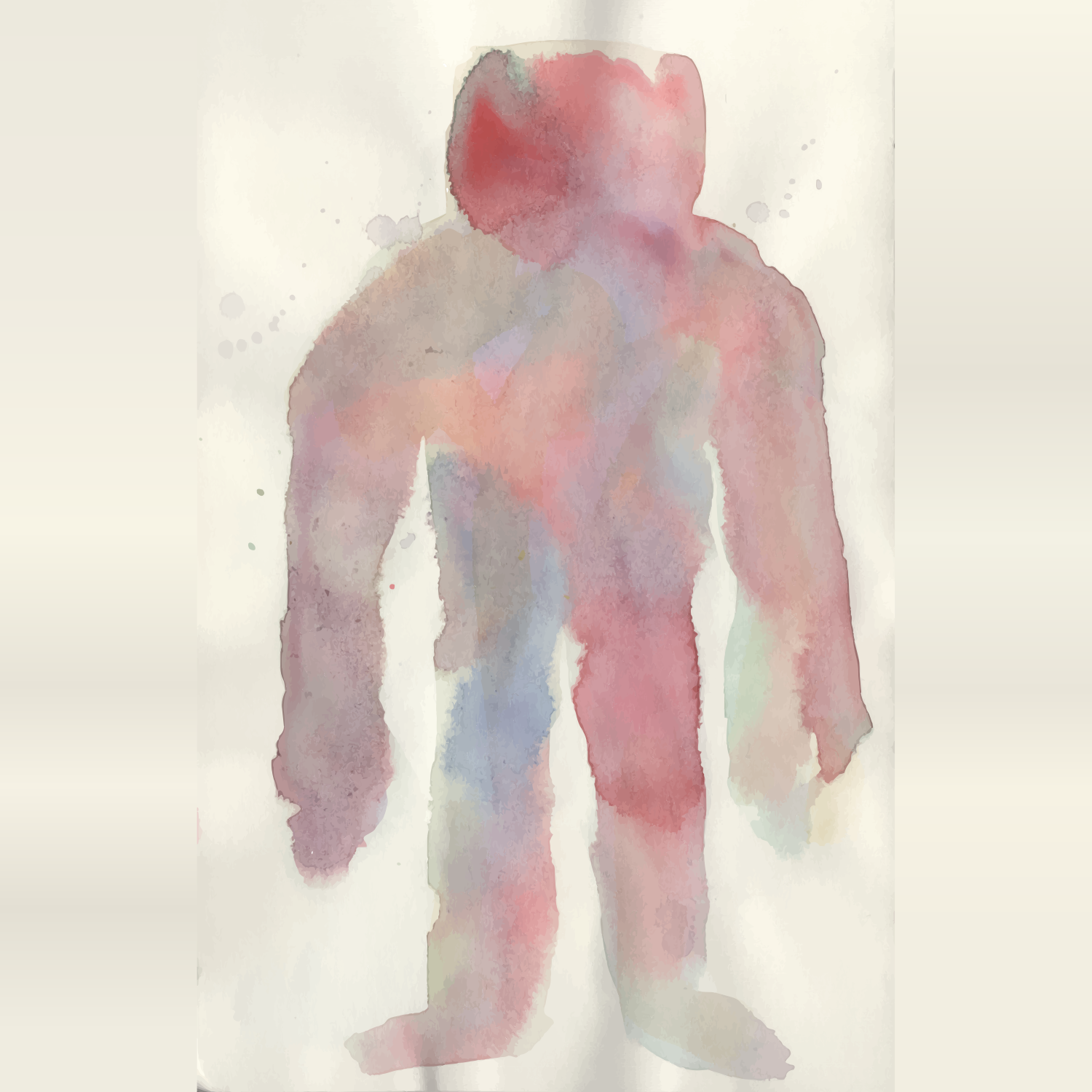 Watercolor painting of a colorful abstract human figure.