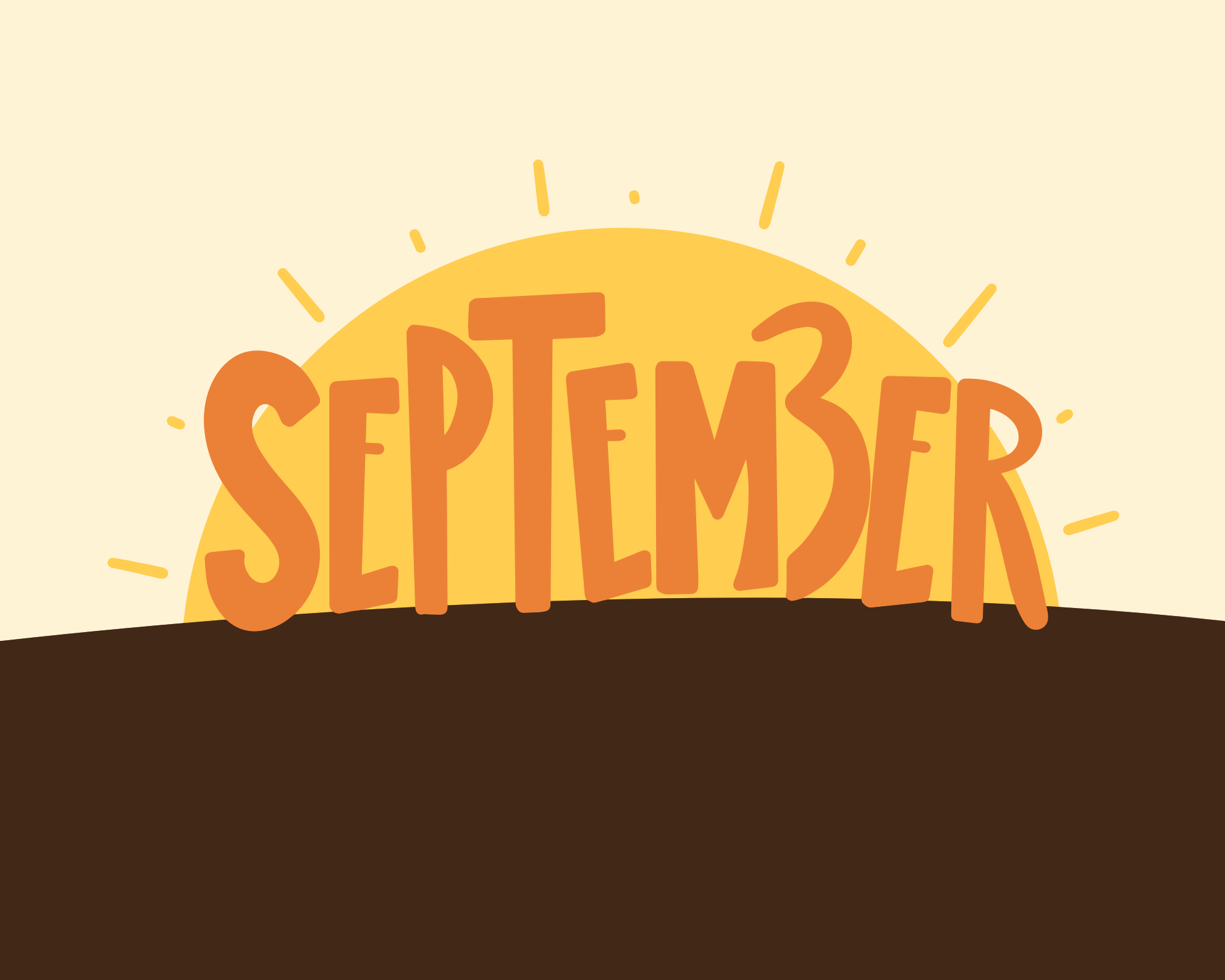 Das Wort September in fetten orangefarbenen Buchstaben mit einer Sonne